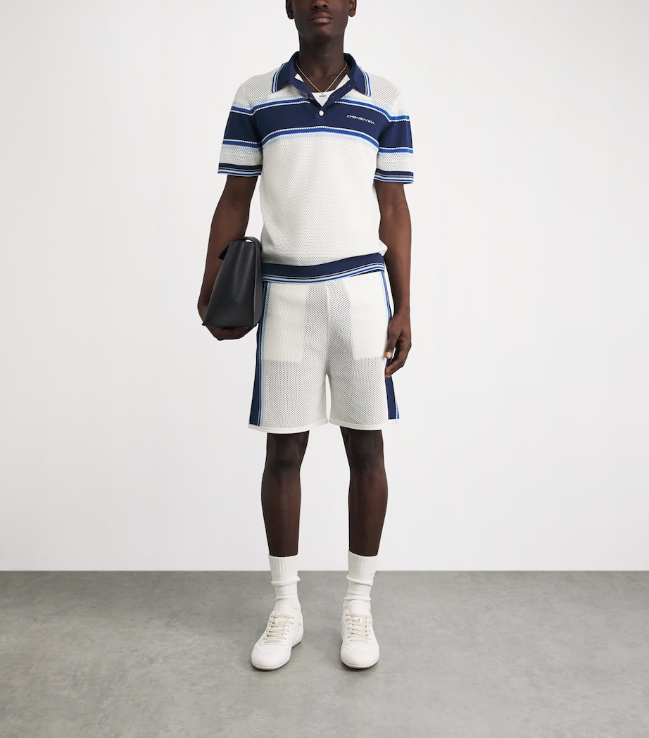 Casablanca Mens Mesh Stripe Polo Shirt White / Blue Image 2