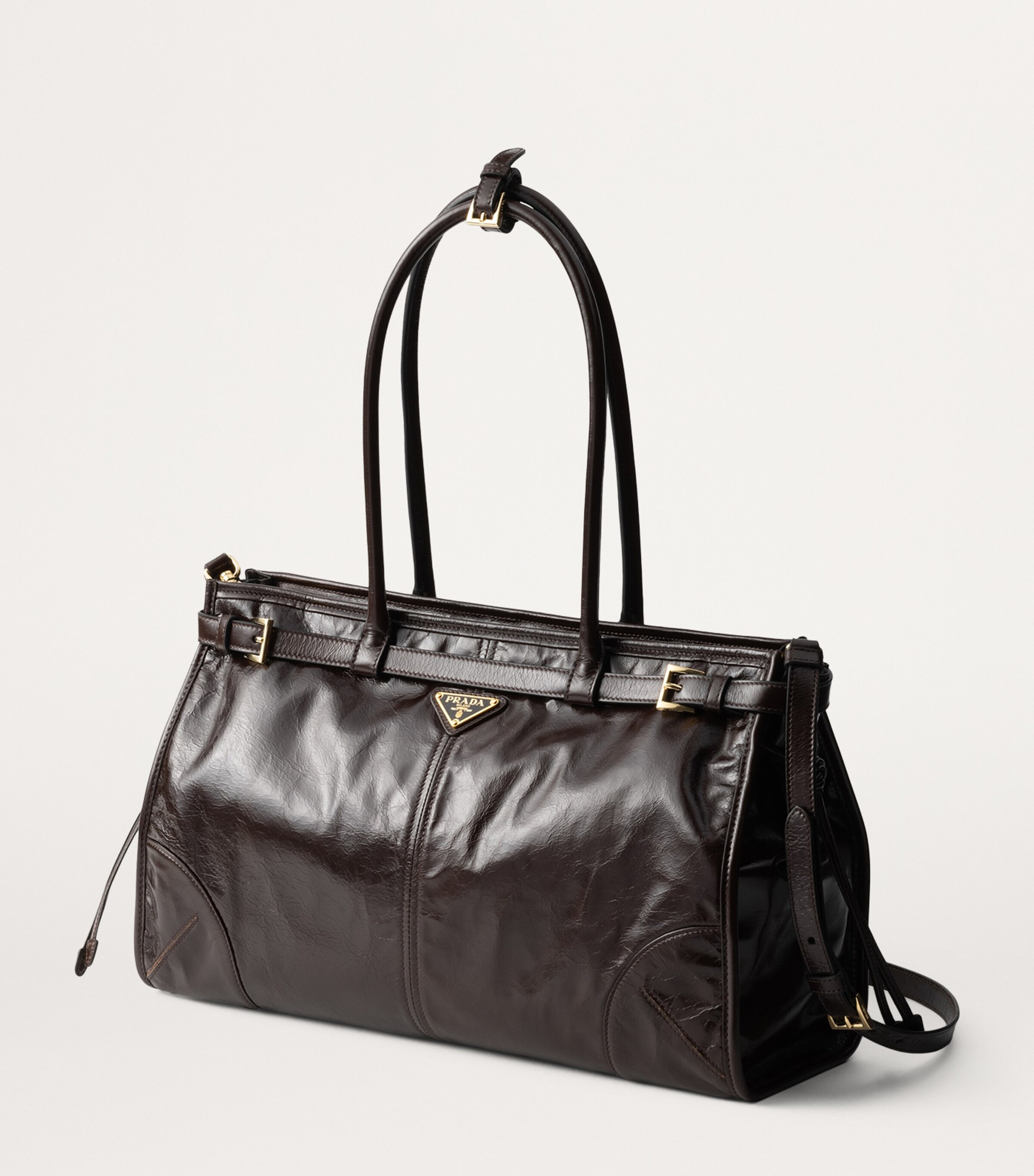 Prada Large Leather Buckled Tote Bag Image 2