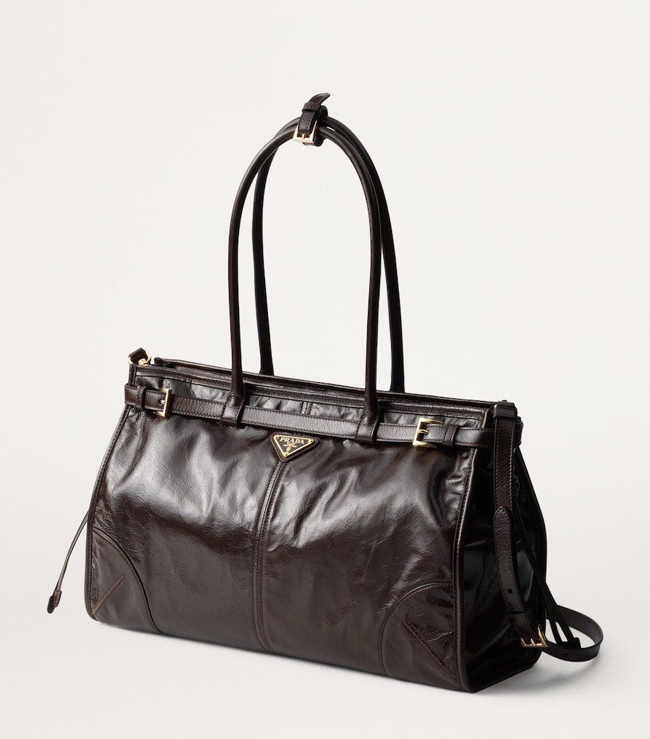 Prada Large Leather Buckled Tote Bag Image 2
