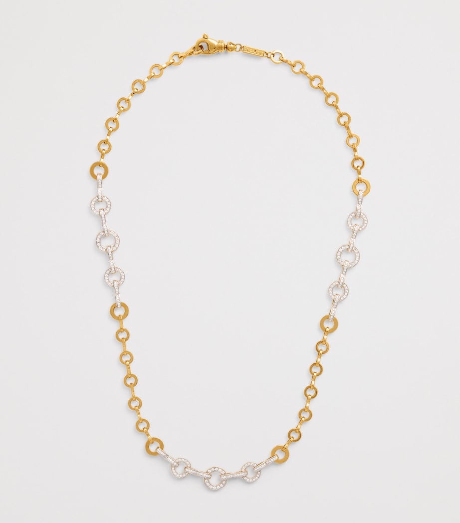 Yellow Gold and Pavé Diamond Candence Circle Chain Necklace YELLOW GOLD Image 3