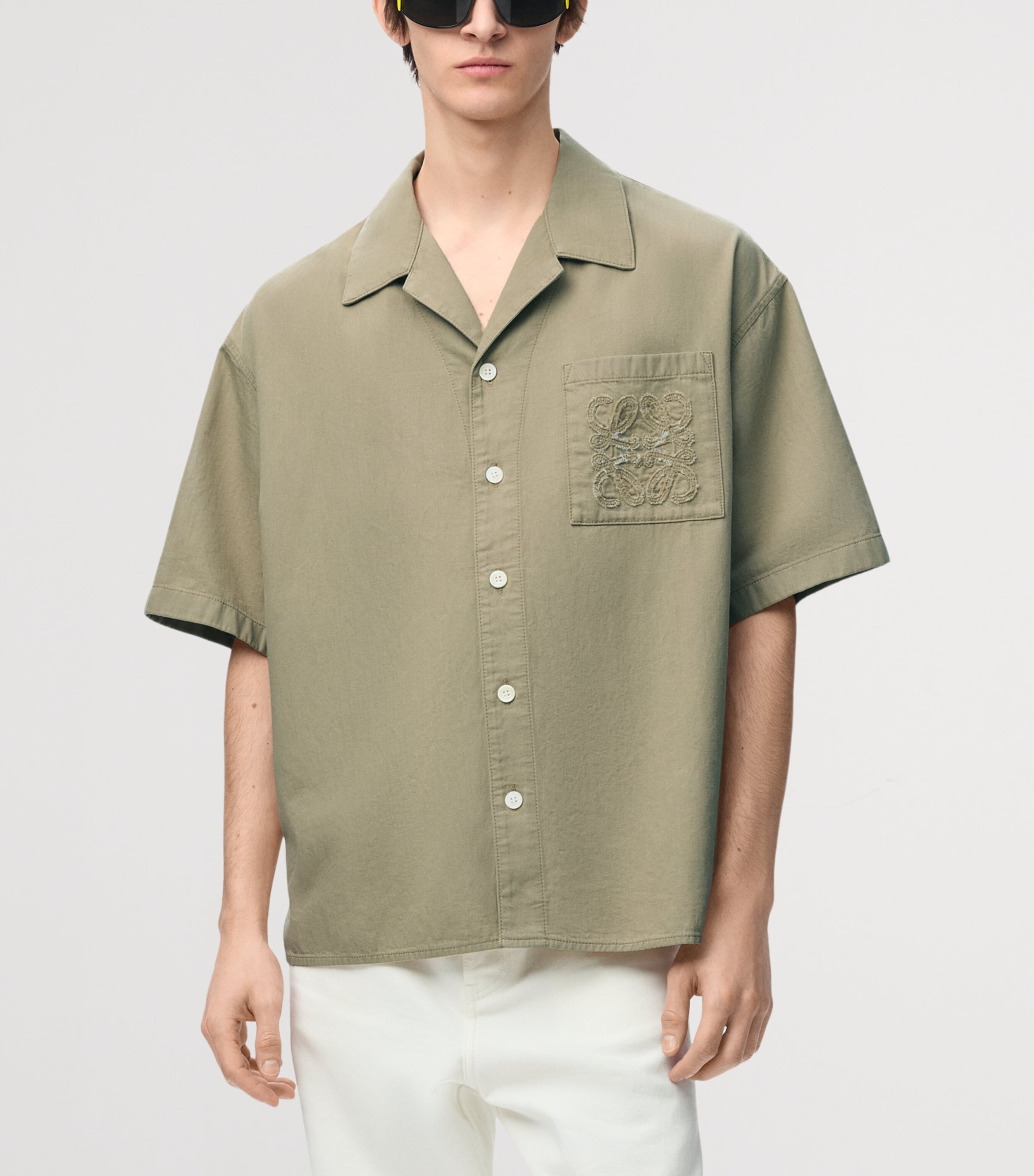 LOEWE Mens Cotton Anagram Shirt Beige Image 3
