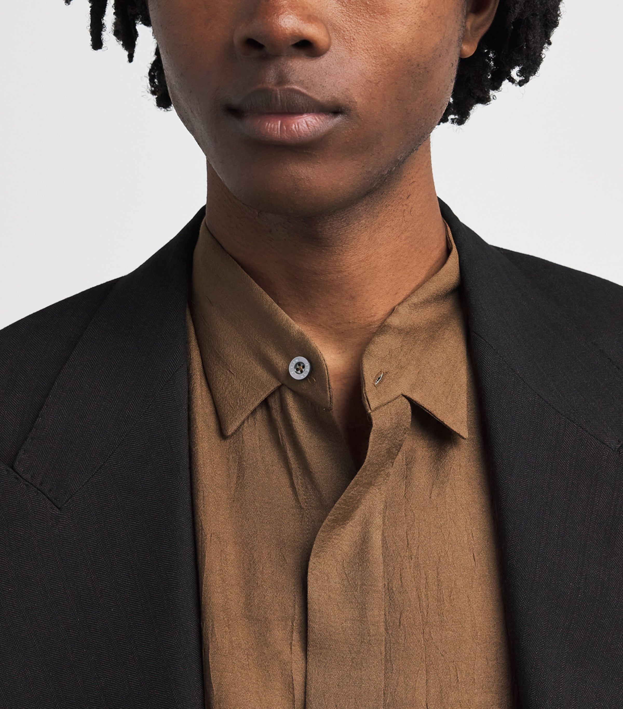 System Mens Hidden Button Shirt Khaki Brown Image 3