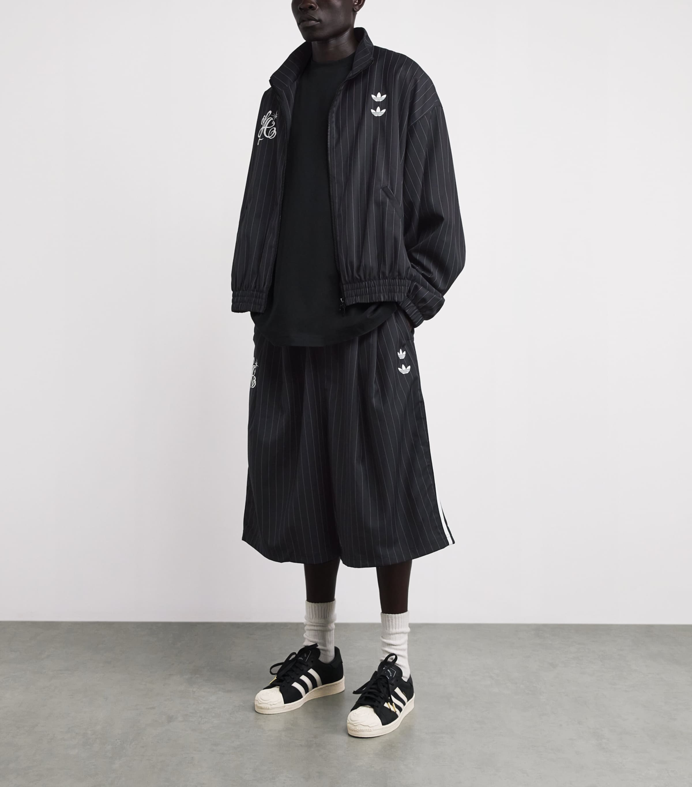 Willy Chavarria Mens x adidas Originals Pinstripe Shorts Black/white Image 2