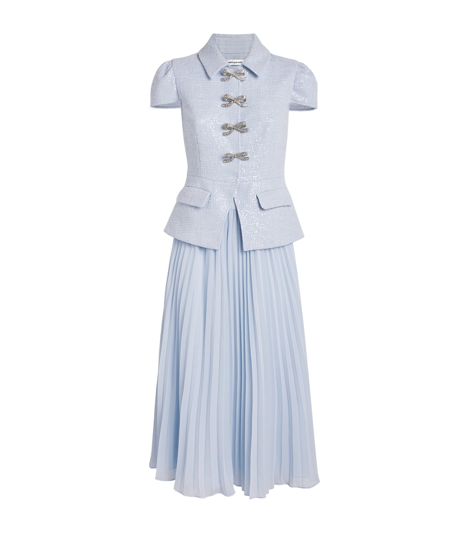 Bouclé-Chiffon Bow Midi Dress
