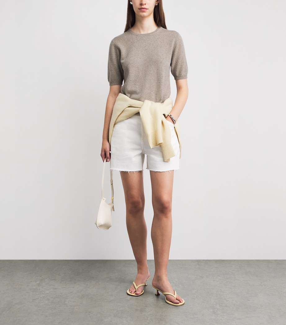 Soft Goat Womens Cashmere Short-Sleeve Sweater Greige Image 2