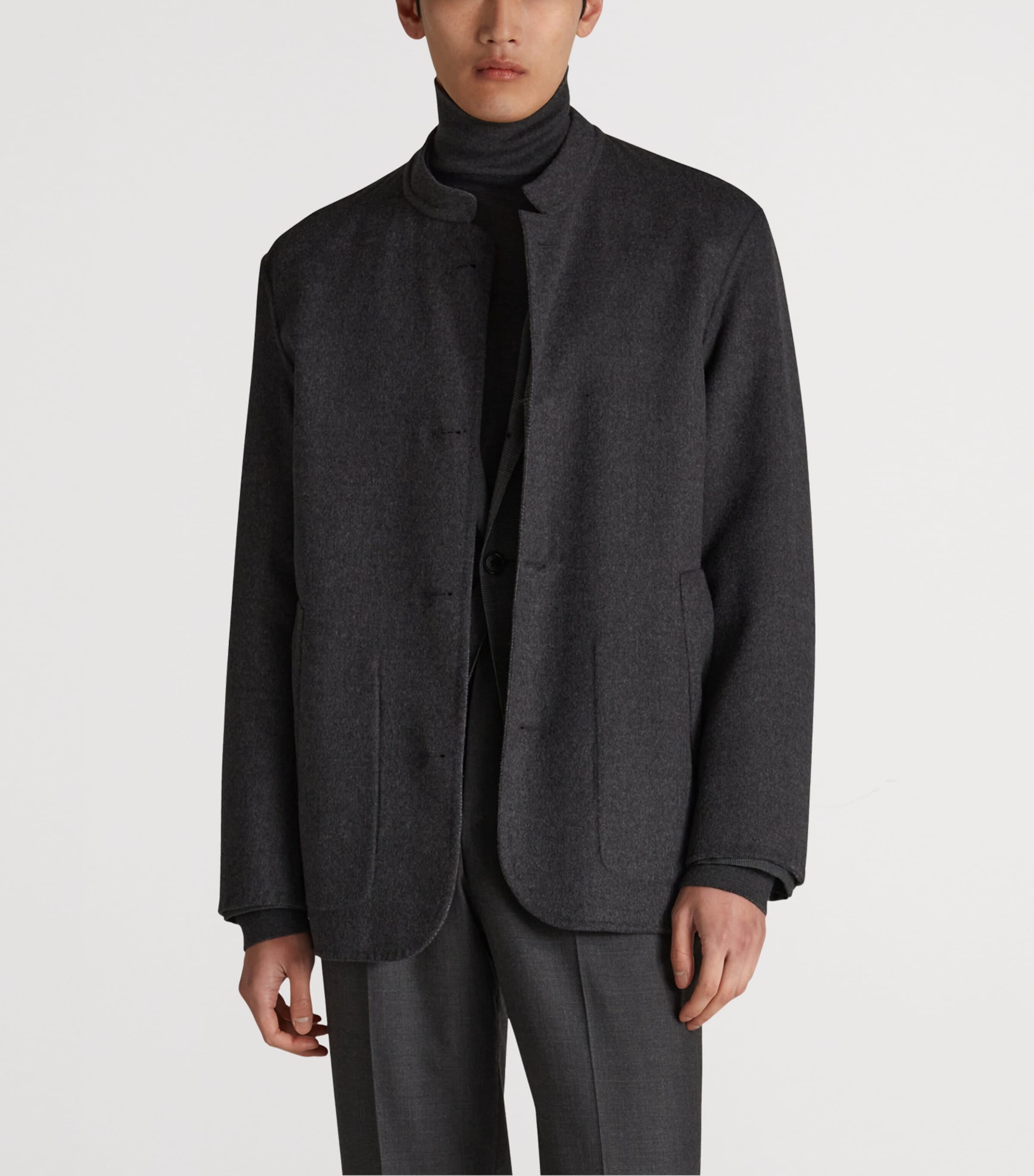 Wool Reversible Double-Faced Driving Jacket 013CHARCOAL MELANGE Image 3
