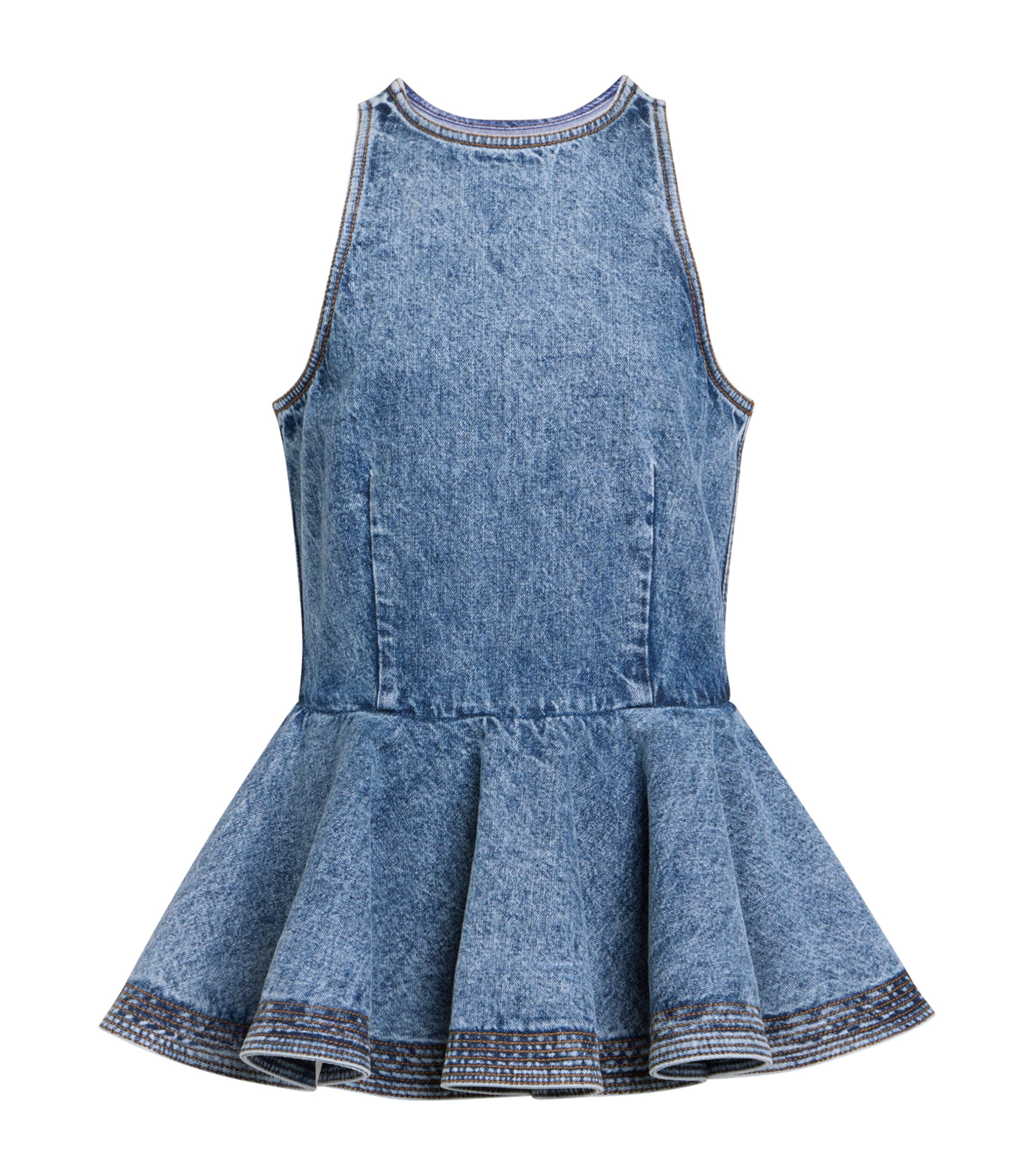 Alaïa Womens Denim Peplum Top Bleu Neige Image 1
