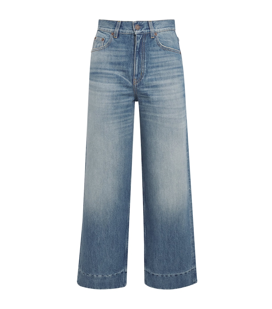 Chloé Womens Faded Wide-Leg Cropped Jeans Dream Blue Image 1
