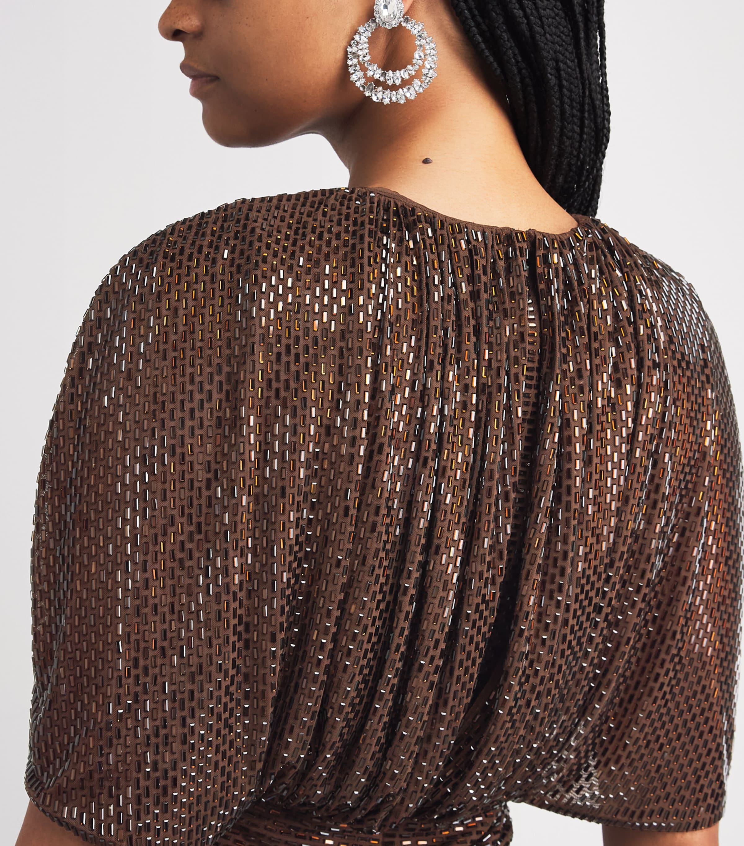 Self-Portrait Womens Embellished Cape-Sleeve Blouse Brown Image 3