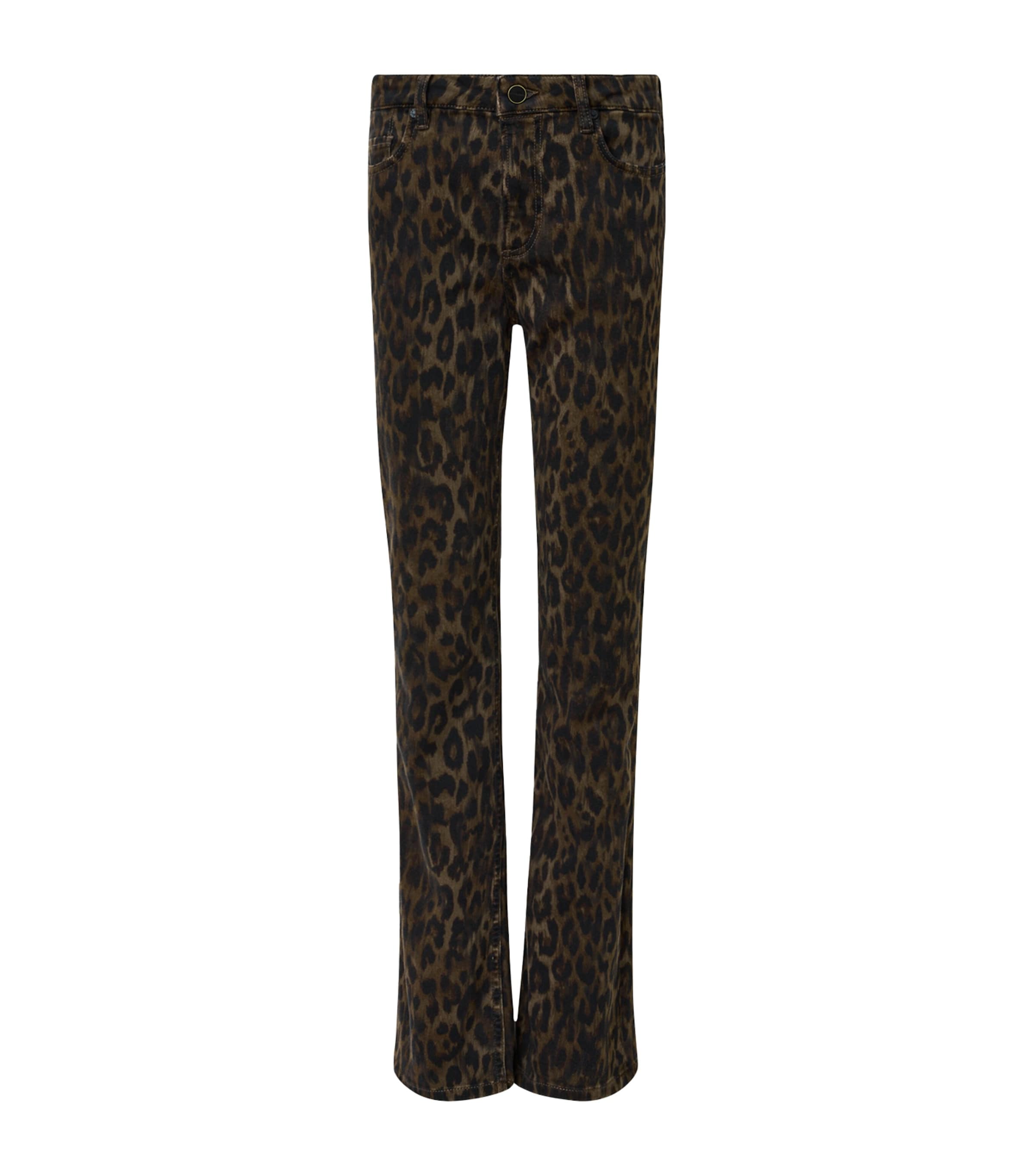 Allsaints Haldan Leopard Print Slim Bootcut Jeans In Brown