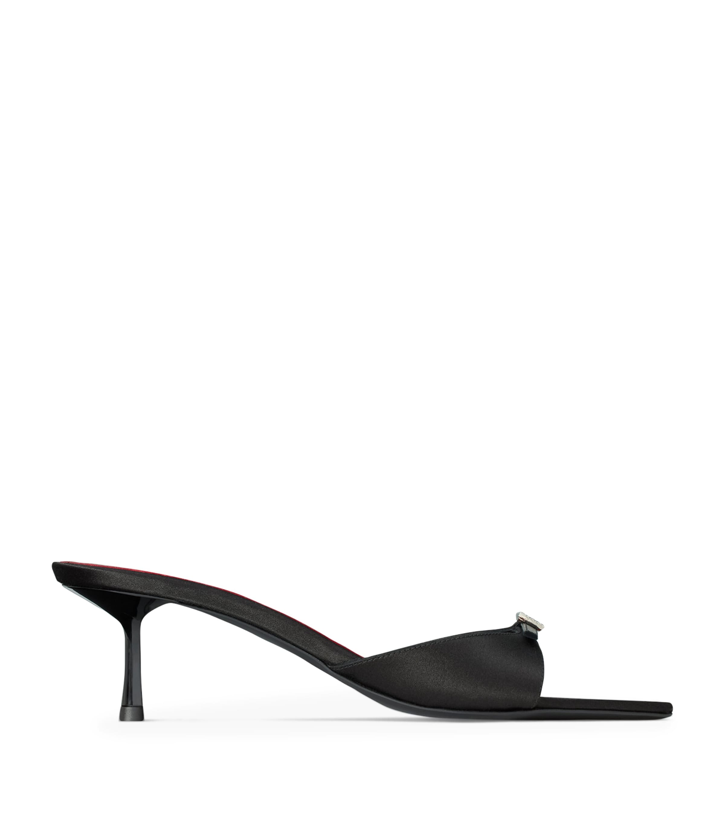 Saint Laurent Daisy 50 Satin Mules In Black