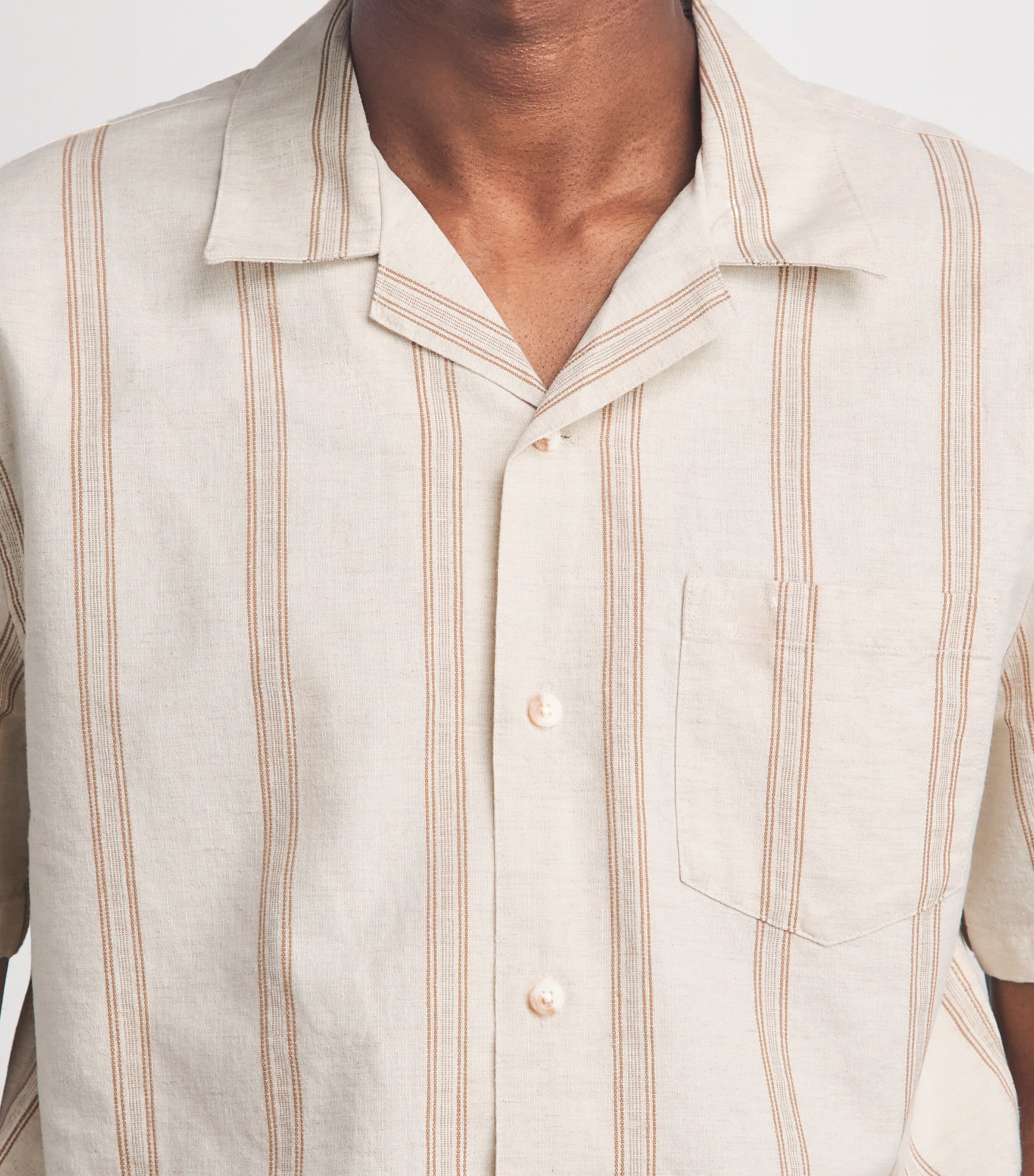 Vince Mens Cotton-Hemp Stripe Shirt Midland/smock White Image 3