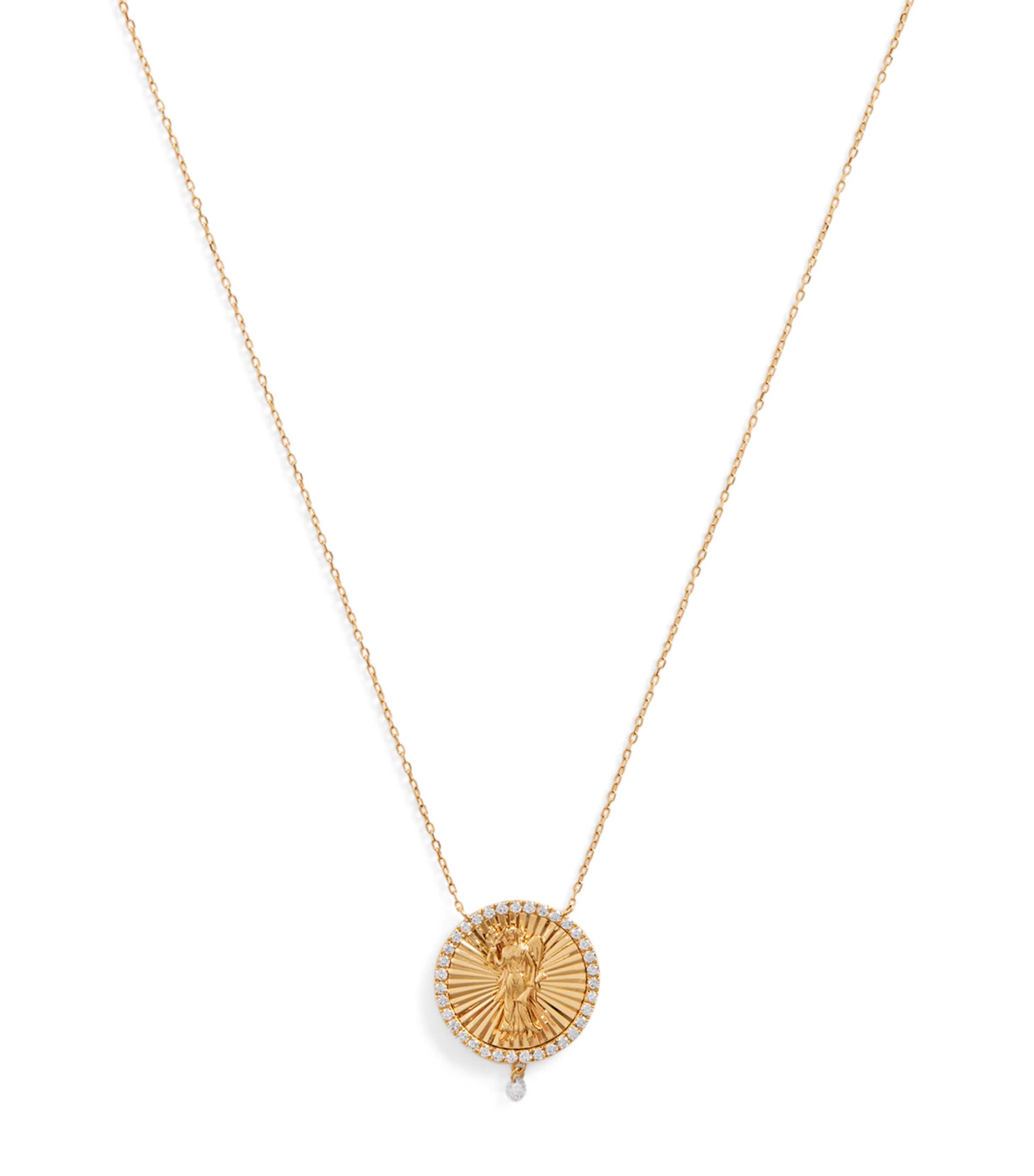 Persée Yellow Gold And Diamond Virgo Medallion Necklace