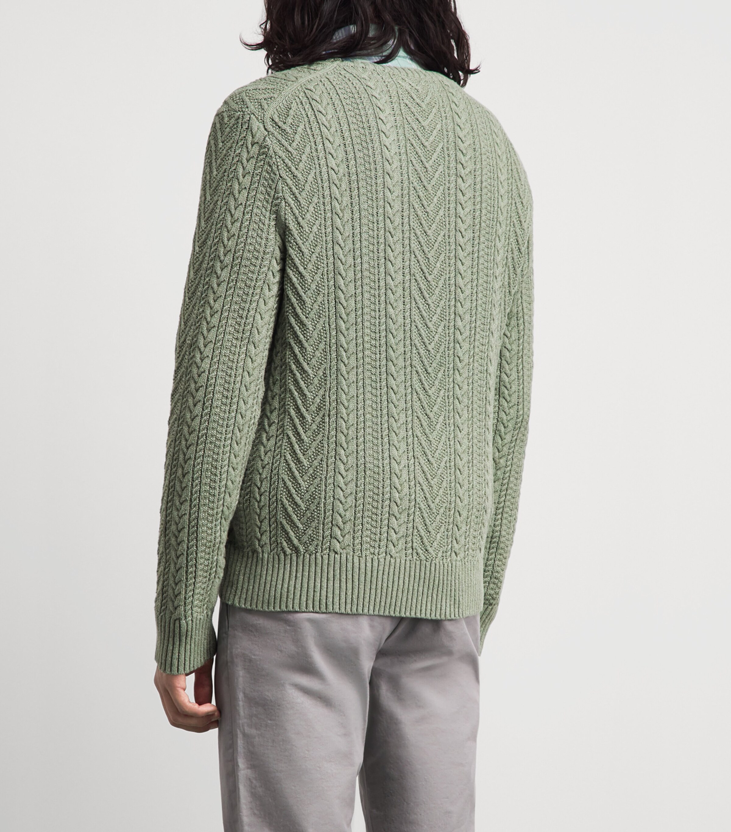 Polo Ralph Lauren Mens Cotton-Linen Aran-Knit Sweater Fern Green Combo Image 5
