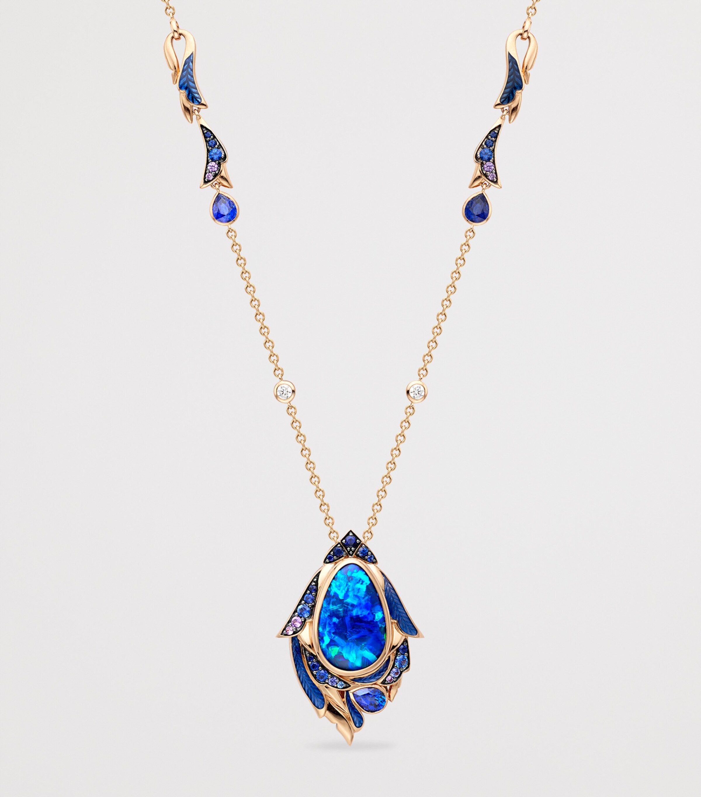 Boodles Rose Gold, Diamond, Opal and Sapphire The Palace Collection Raven's Watch Pendant Blue Image 3