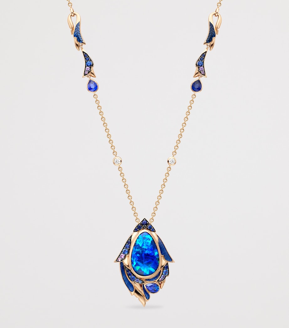 Boodles Rose Gold, Diamond, Opal and Sapphire The Palace Collection Raven's Watch Pendant Blue Image 3