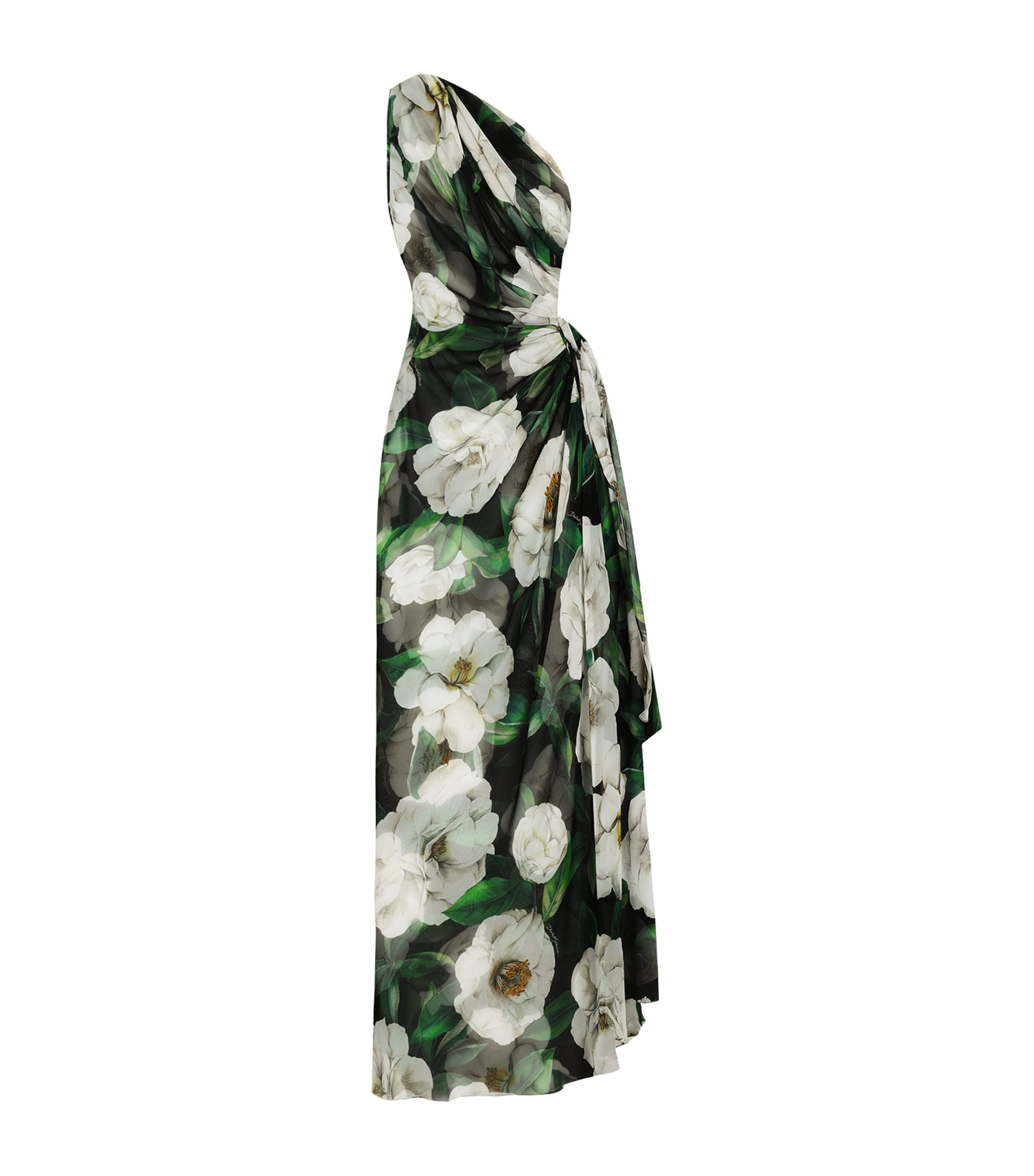 Dolce & Gabbana Long One-shoulder Floral Silk Dress