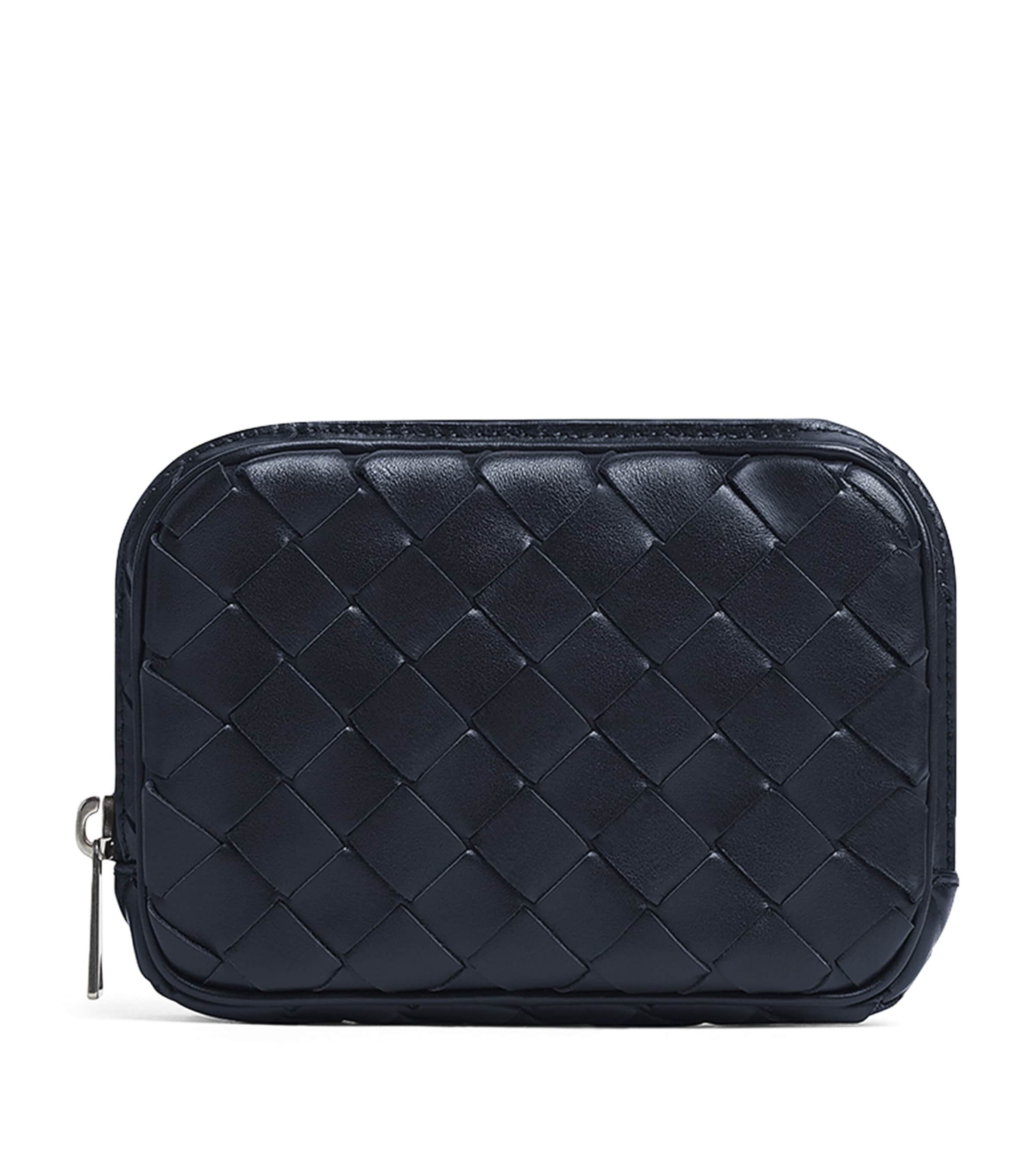 Shop Bottega Veneta Leather Intrecciato Pouch In Grey