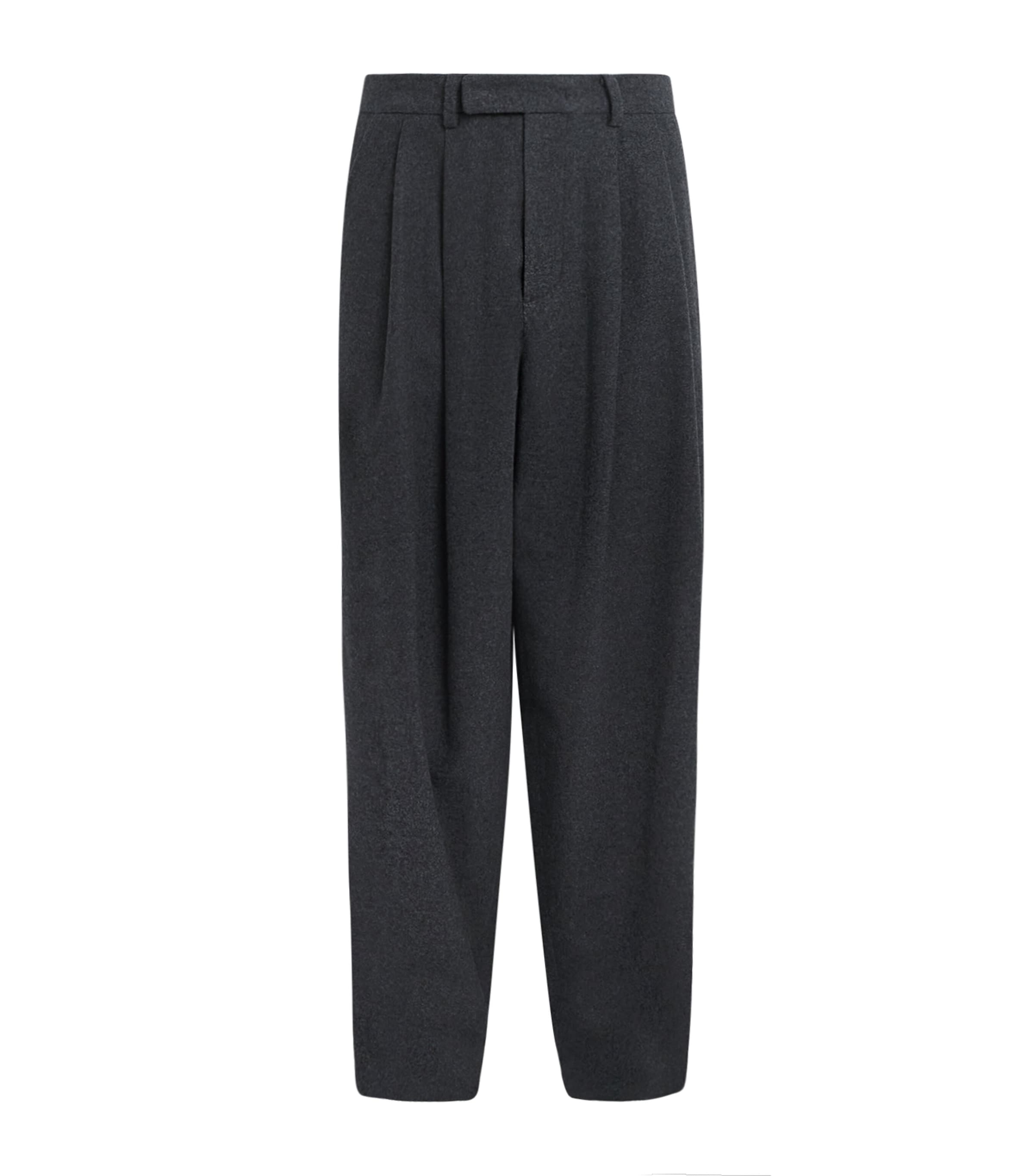 System Mens Wool-Blend Double-Pleated Trousers Black Grey Image 1