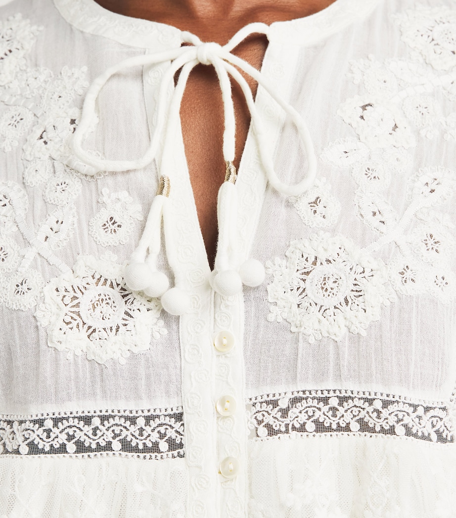 Rixo Womens Cotton Embroidered Diann Blouse Lilly Embrdry Ivory Image 3