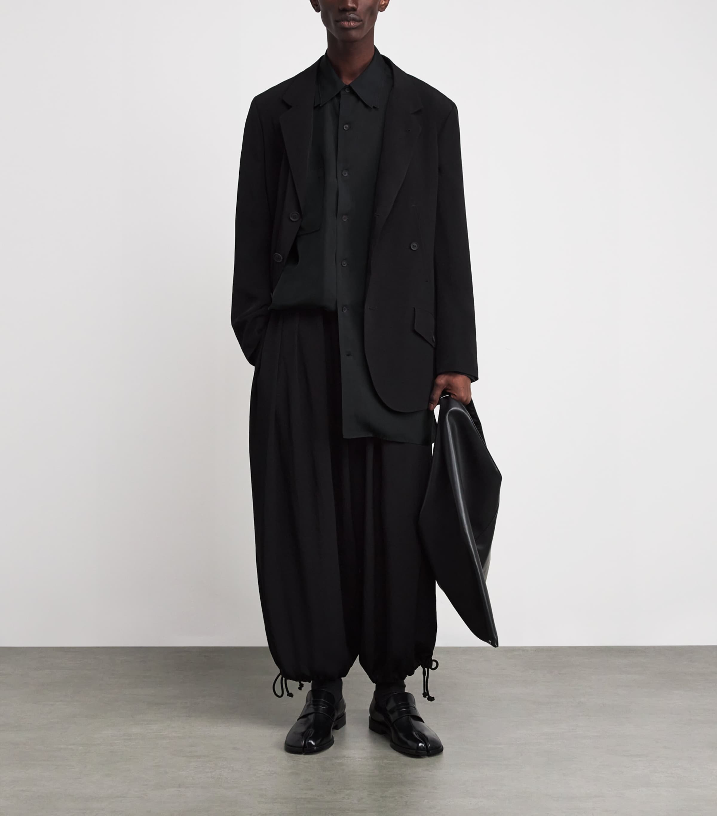 Yohji Yamamoto Taffeta 2-Collar Big Standard Shirt Black Image 2