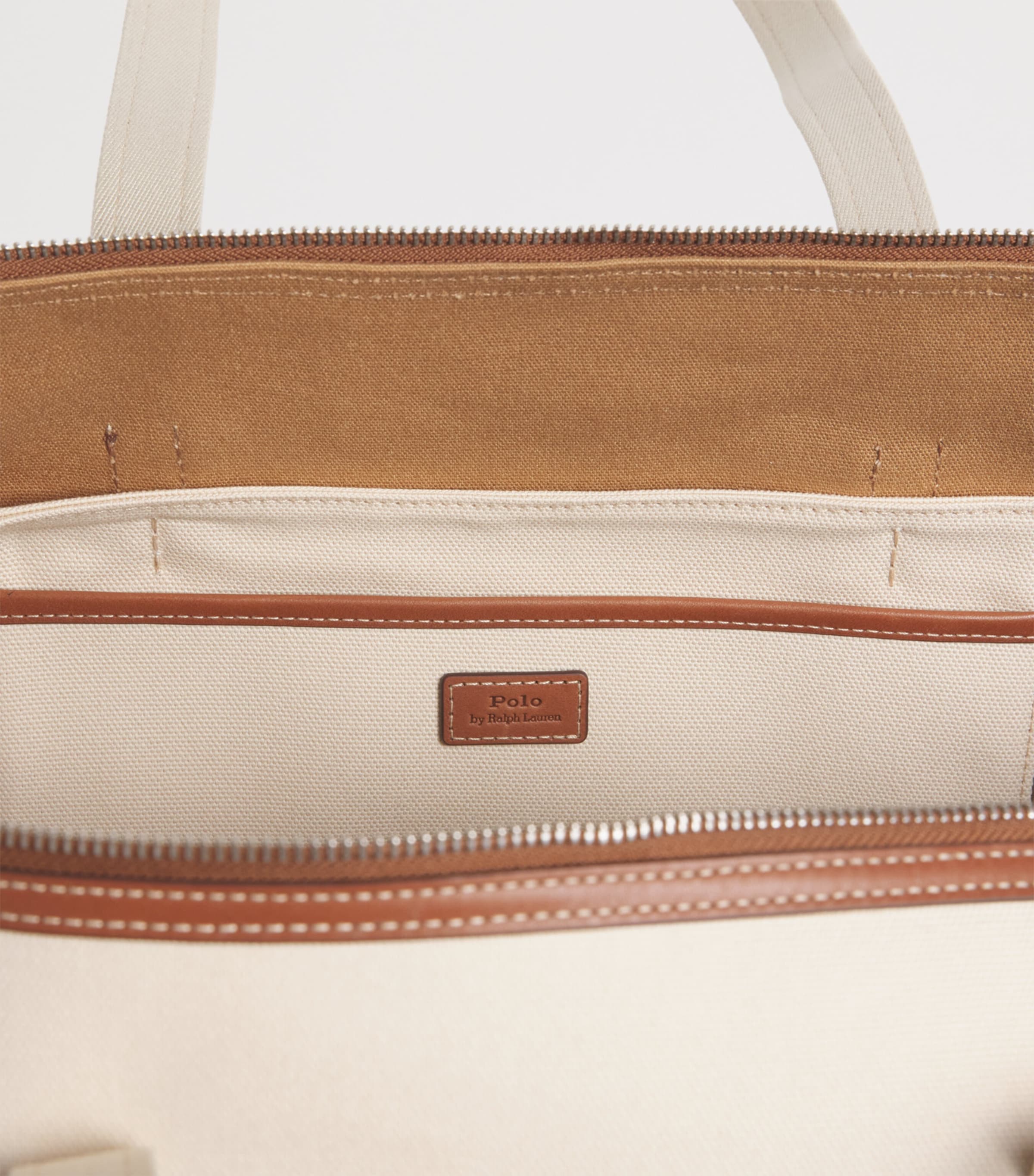 Polo Ralph Lauren Large Canvas Shopper Tote Bag Ecru/cuoio Image 5