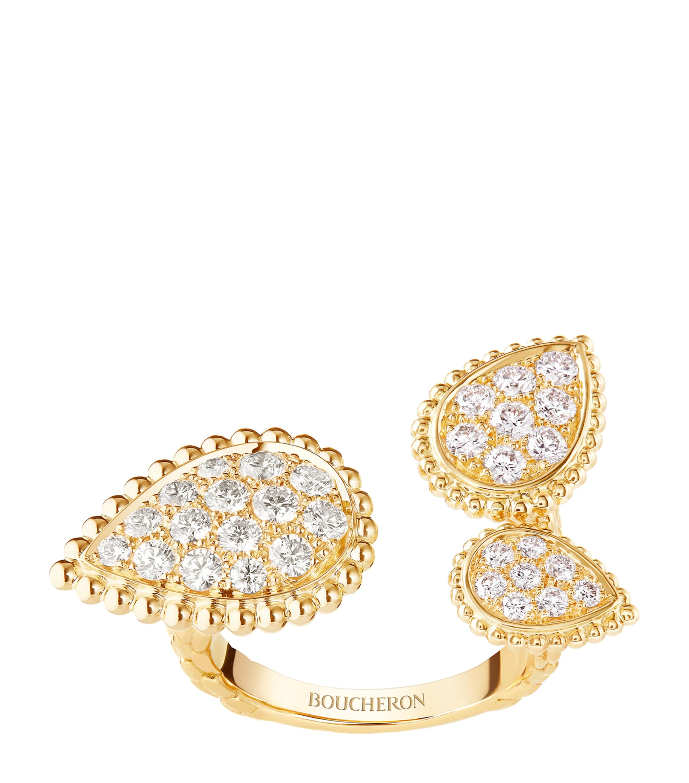 Boucheron Yellow Gold And Diamond Serpent Bohème Three Motifs Ring In Gold