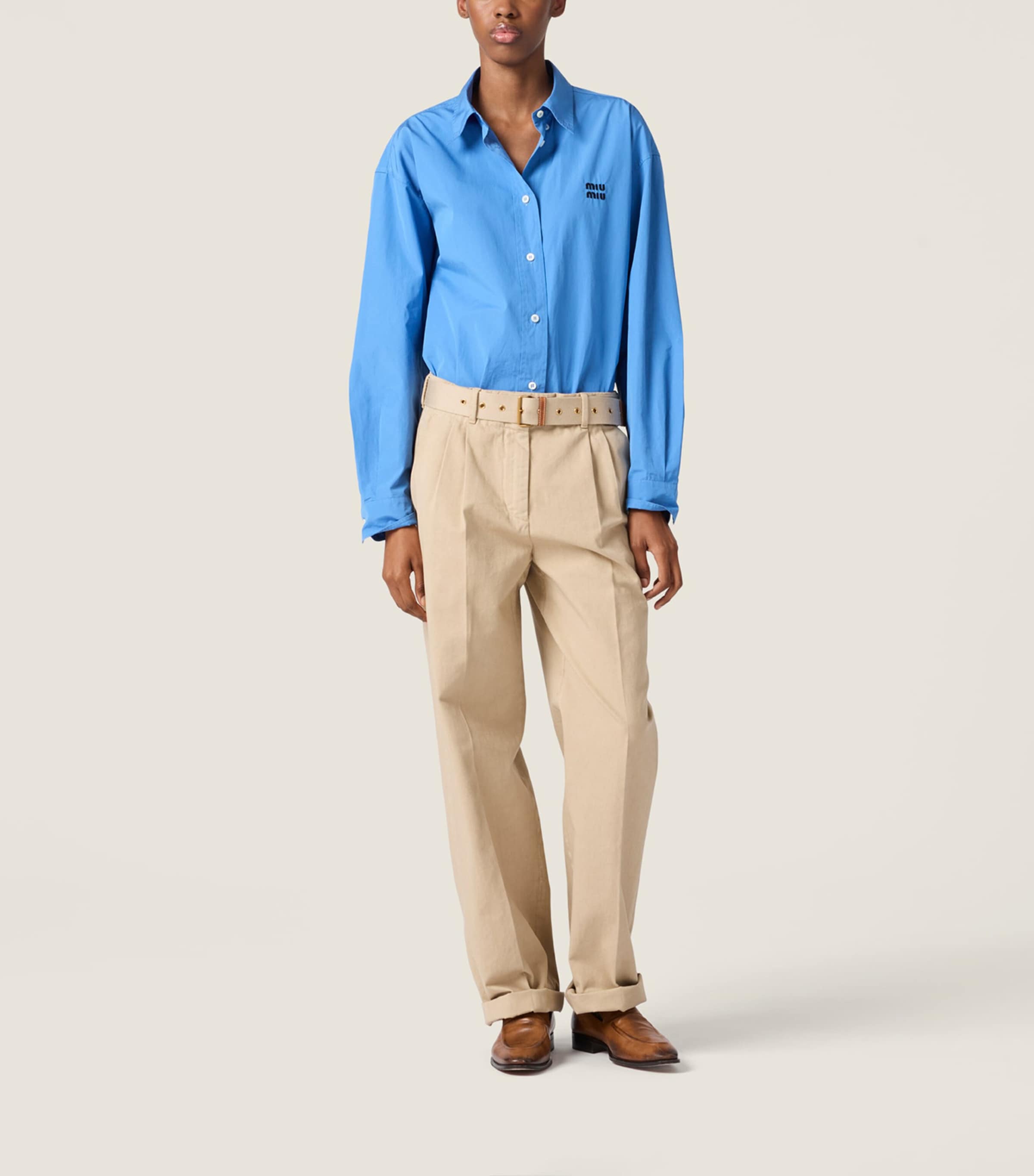 Miu Miu Womens Cotton Gabardine Trousers Neutral Image 2