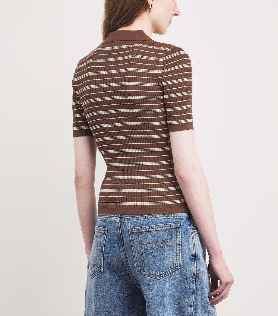 Sandro Paris Womens Stripe Polo Shirt Brown Image 5