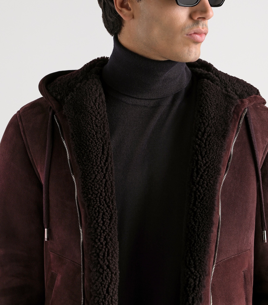 Dolce&Gabbana Mens Suede Fleece Hooded Jacket Brown Dark V Image 4