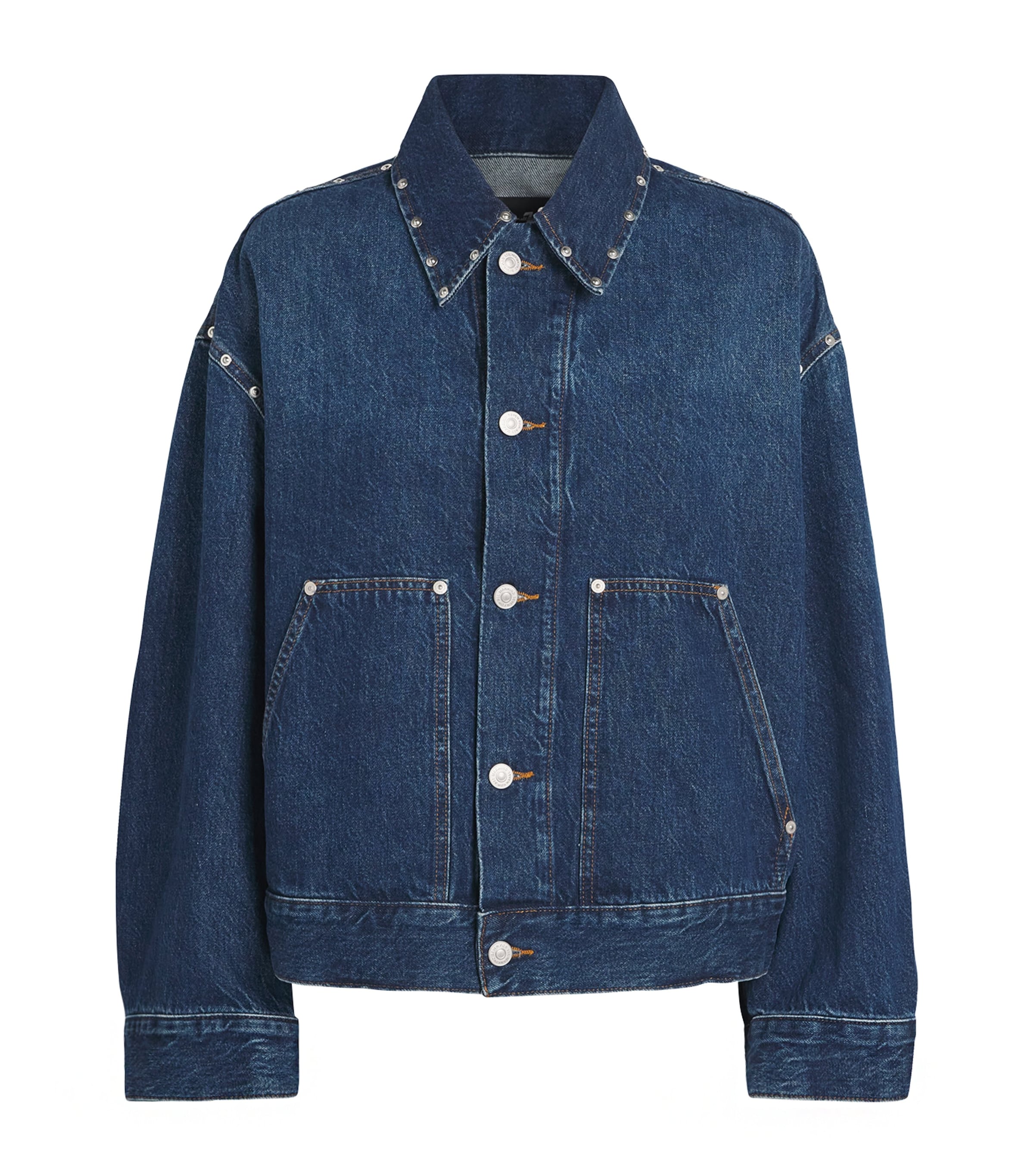 7 For All Mankind Studded Denim Jacket In Blue