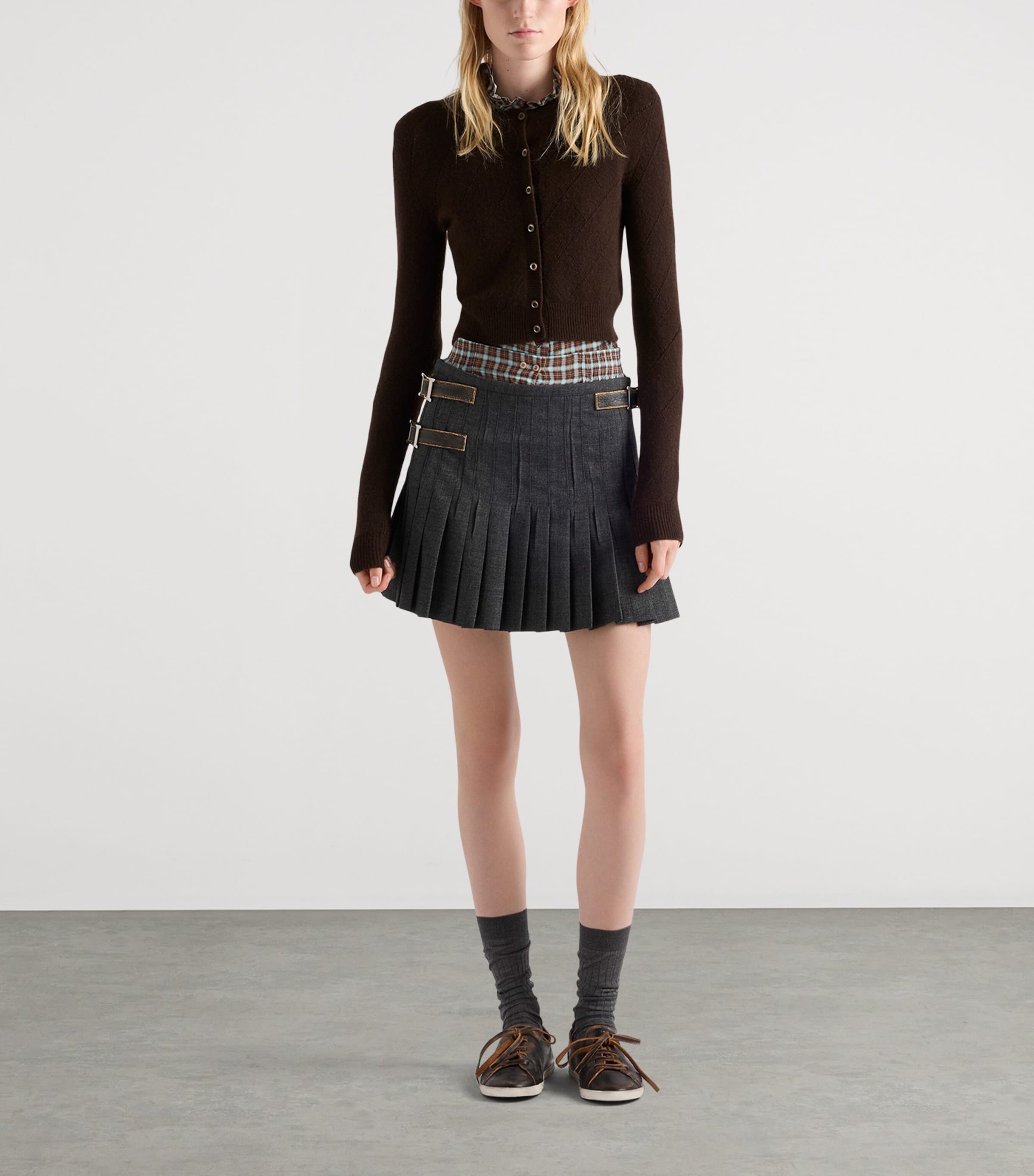 Wool Pleated Mini Skirt F0480 Image 2