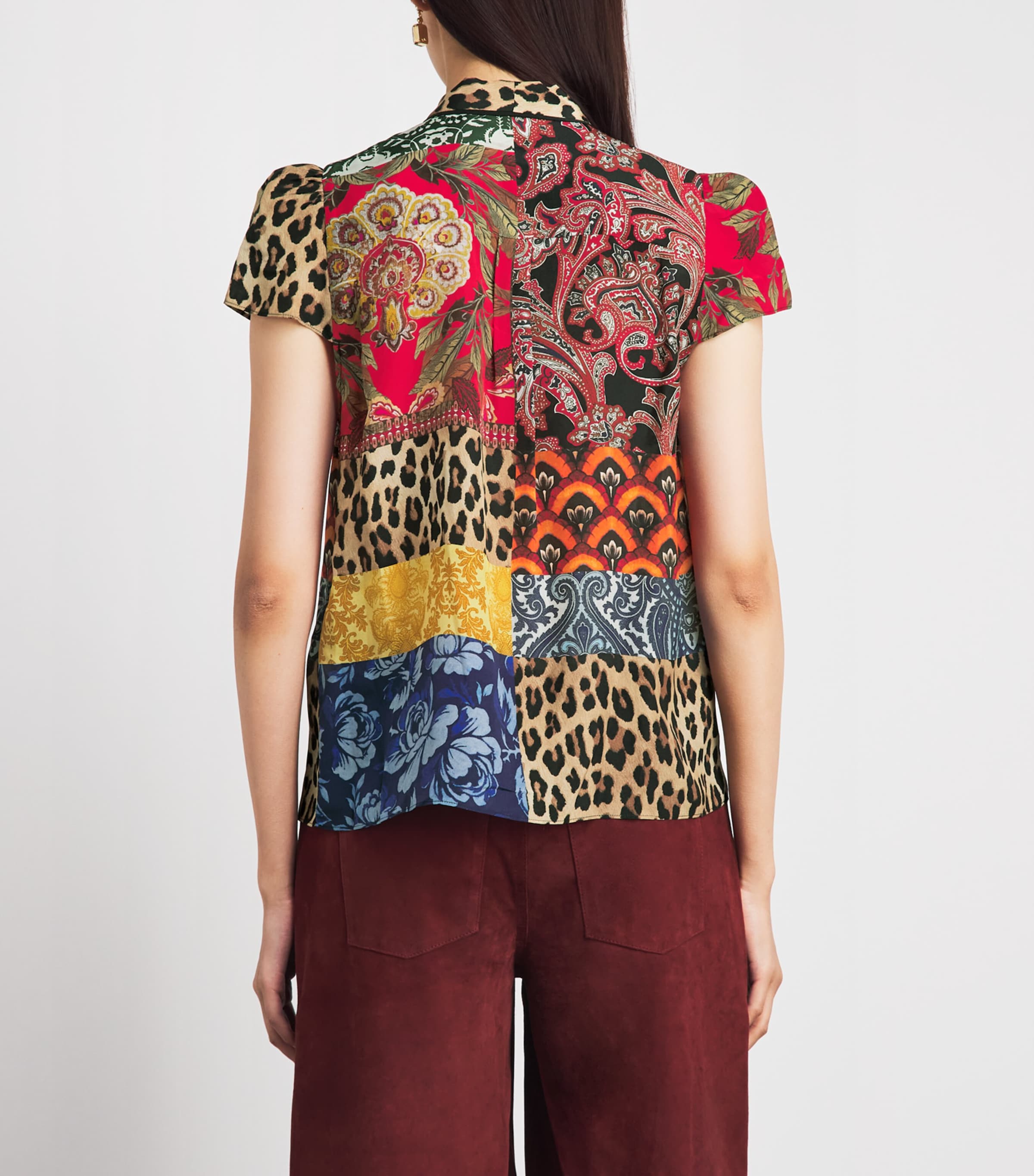 Alice+Olivia Womens Silk Printed Jeannie Blouse Off The Grid Sm Image 5