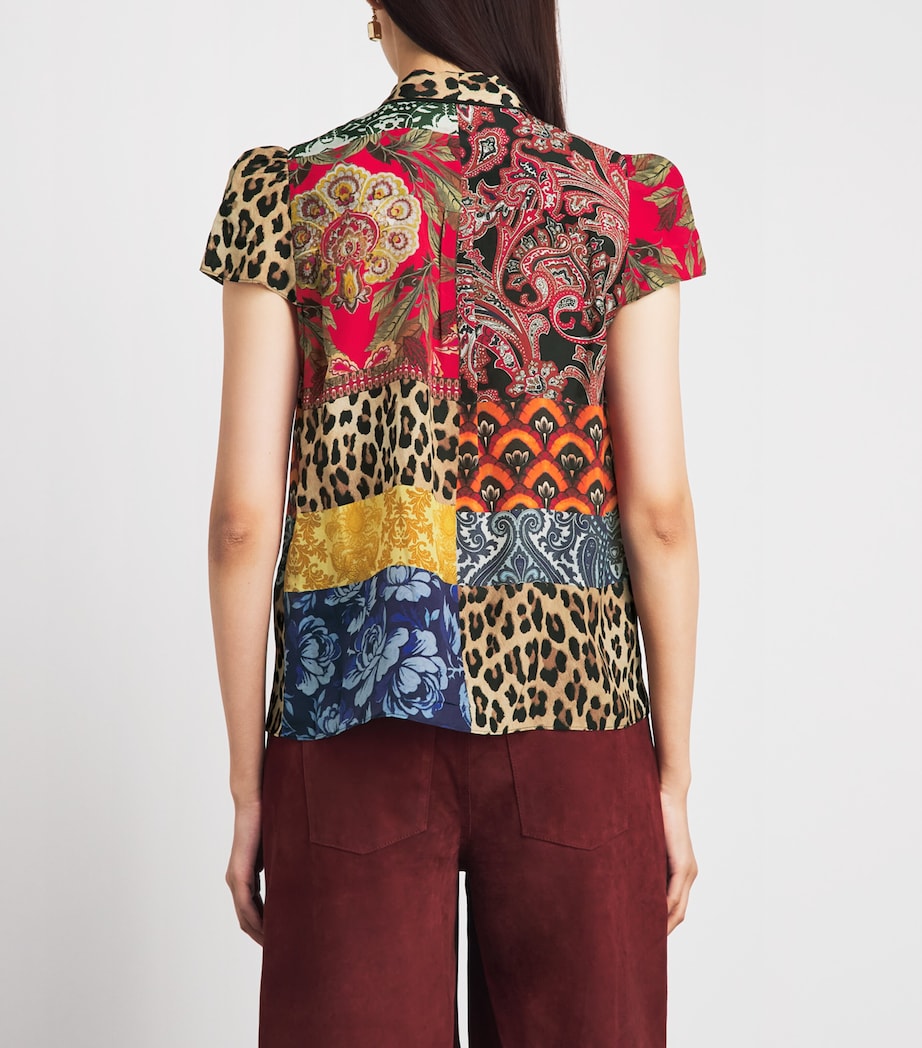 Alice+Olivia Womens Silk Printed Jeannie Blouse Off The Grid Sm Image 5
