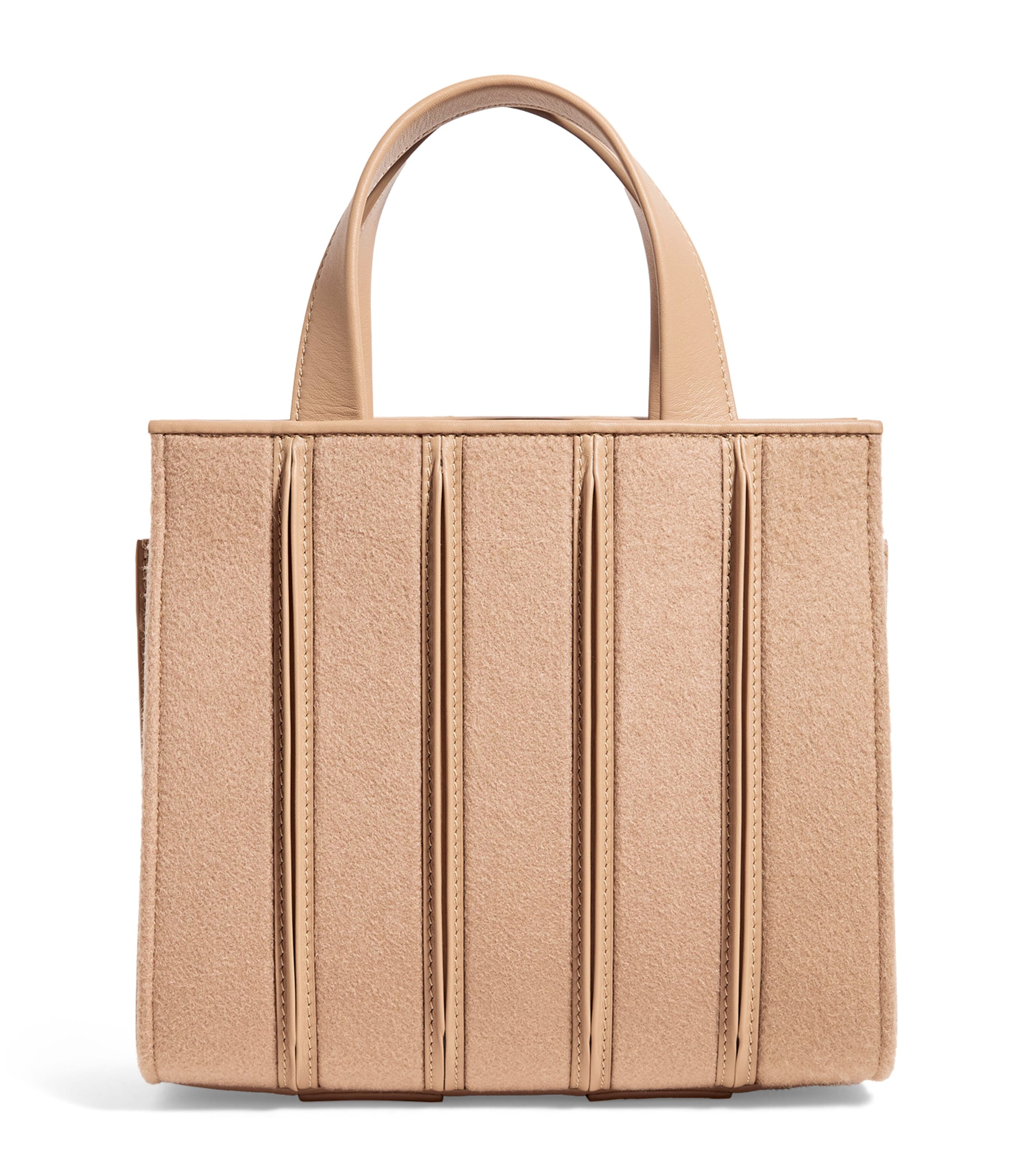 Shop Max Mara Small Leather-cashmere Whitney Top-handle Bag In Beige