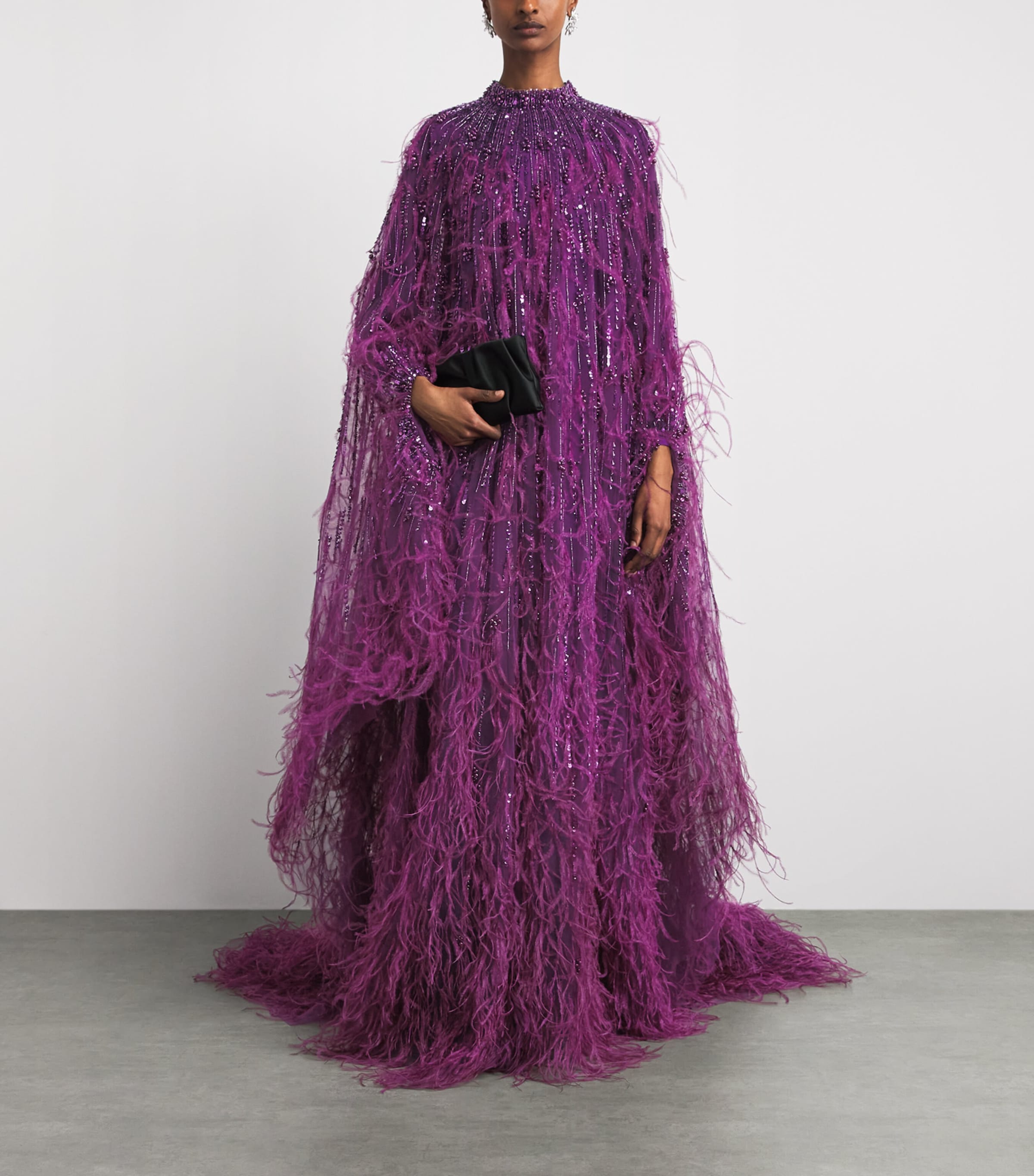 Pamella Roland Womens Tulle Embellished Feather-Trim Gown Amethyst Image 2