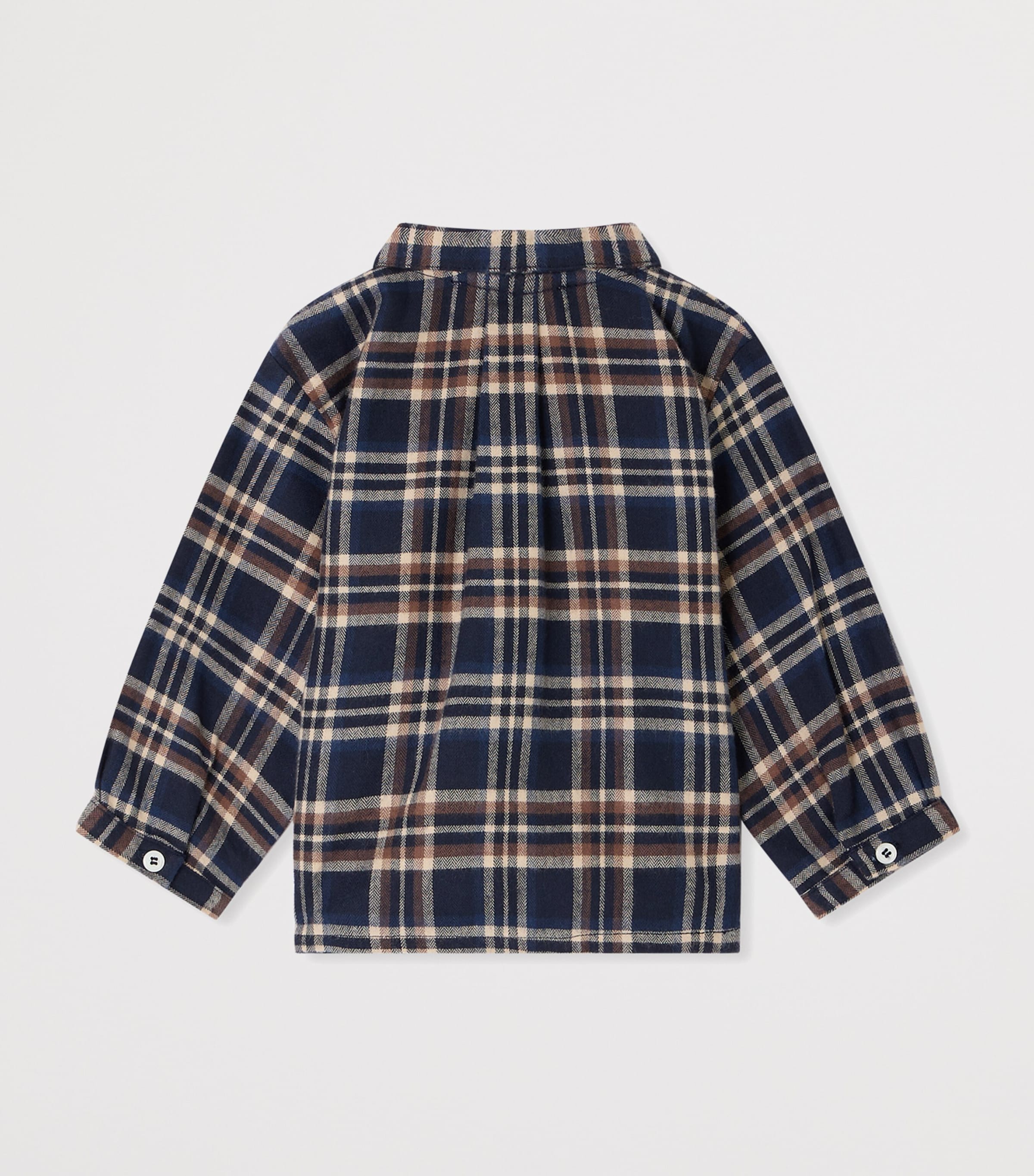Bonpoint Cotton Check Print Shirt (6-12 Months) Carreaux Marine Image 2