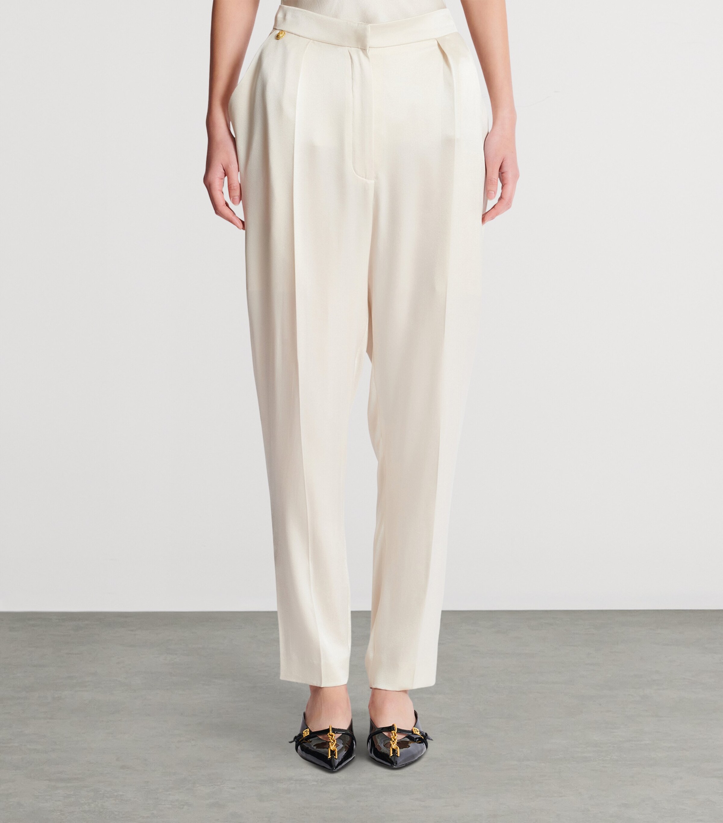 Silk Straight Tailored Trousers 0AS BEIGE Image 4
