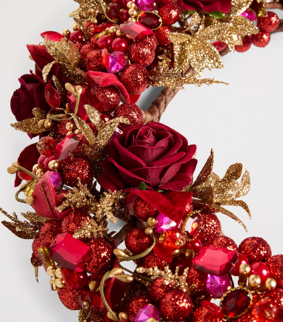 Embellished Wall Wreath (45cm) RED / GOLD Image 2