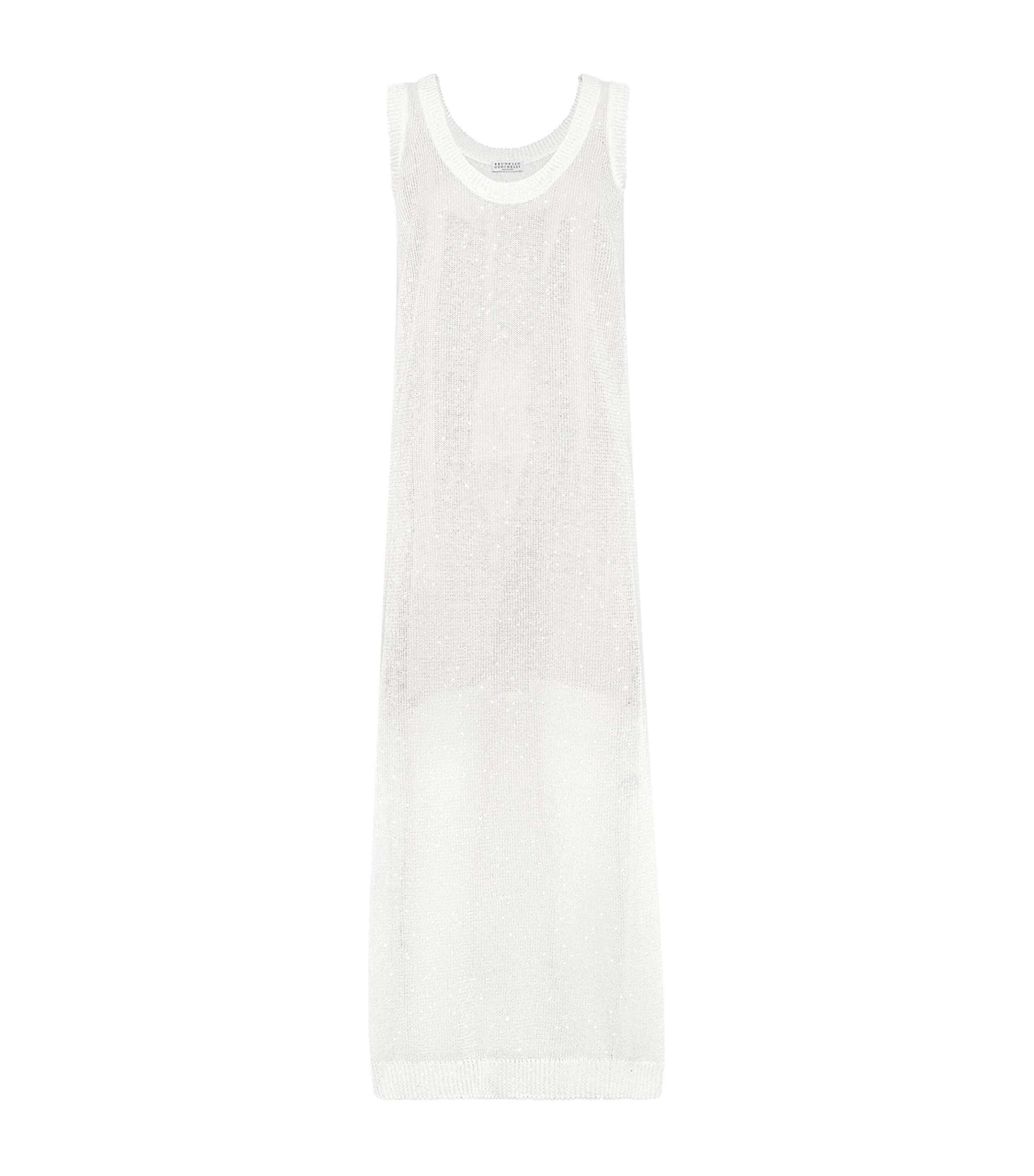 Brunello Cucinelli Linen-silk Scoop-neck Midi Dress In White
