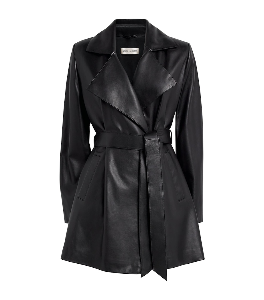 NOUR HAMMOUR Womens Belted Kerri Leather Jacket Black Image 1