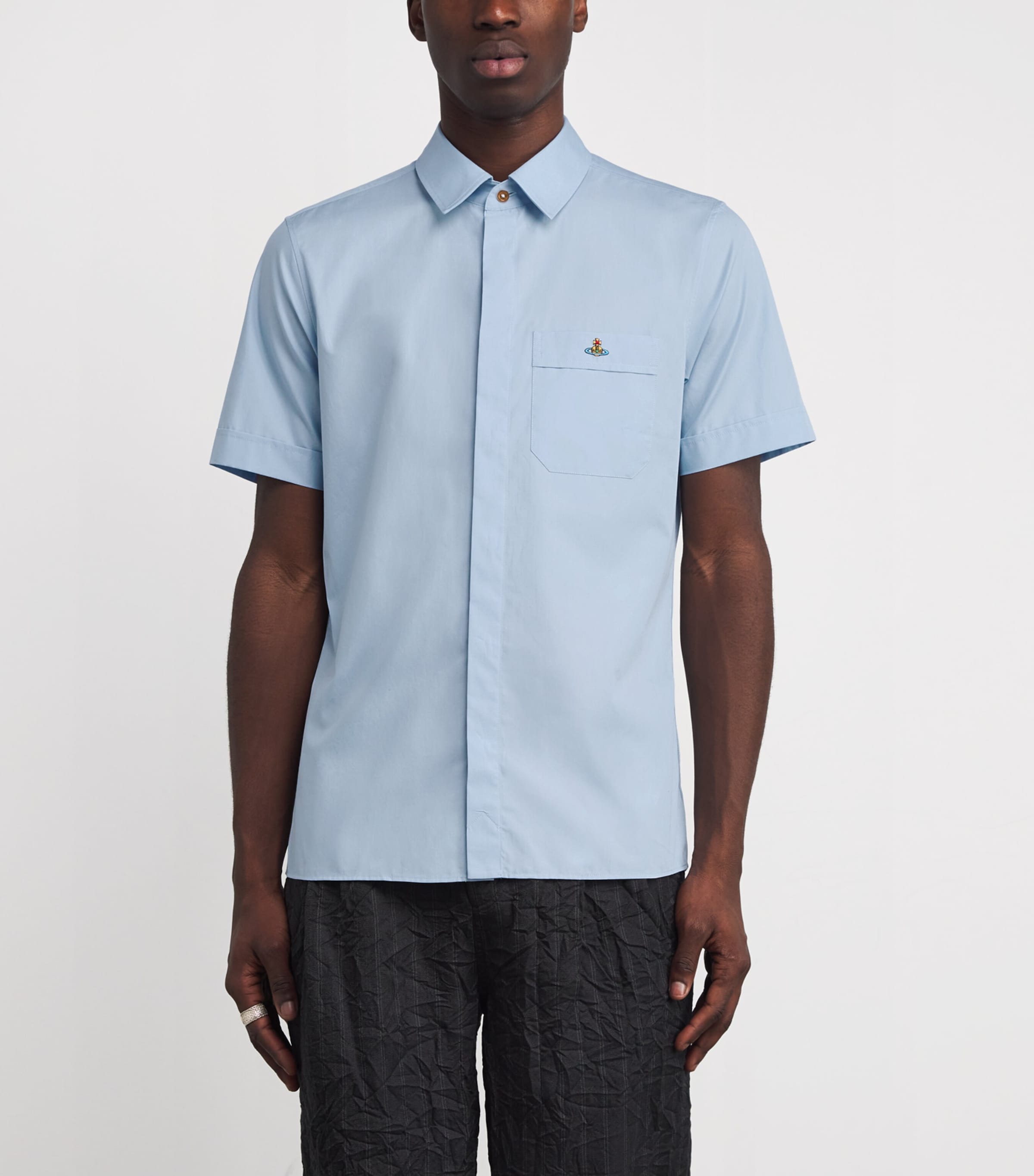 Cotton Poplin Orb Short-Sleeve Shirt K403 BLUE Image 3