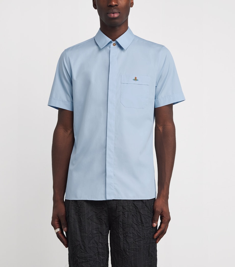 Cotton Poplin Orb Short-Sleeve Shirt K403 BLUE Image 3