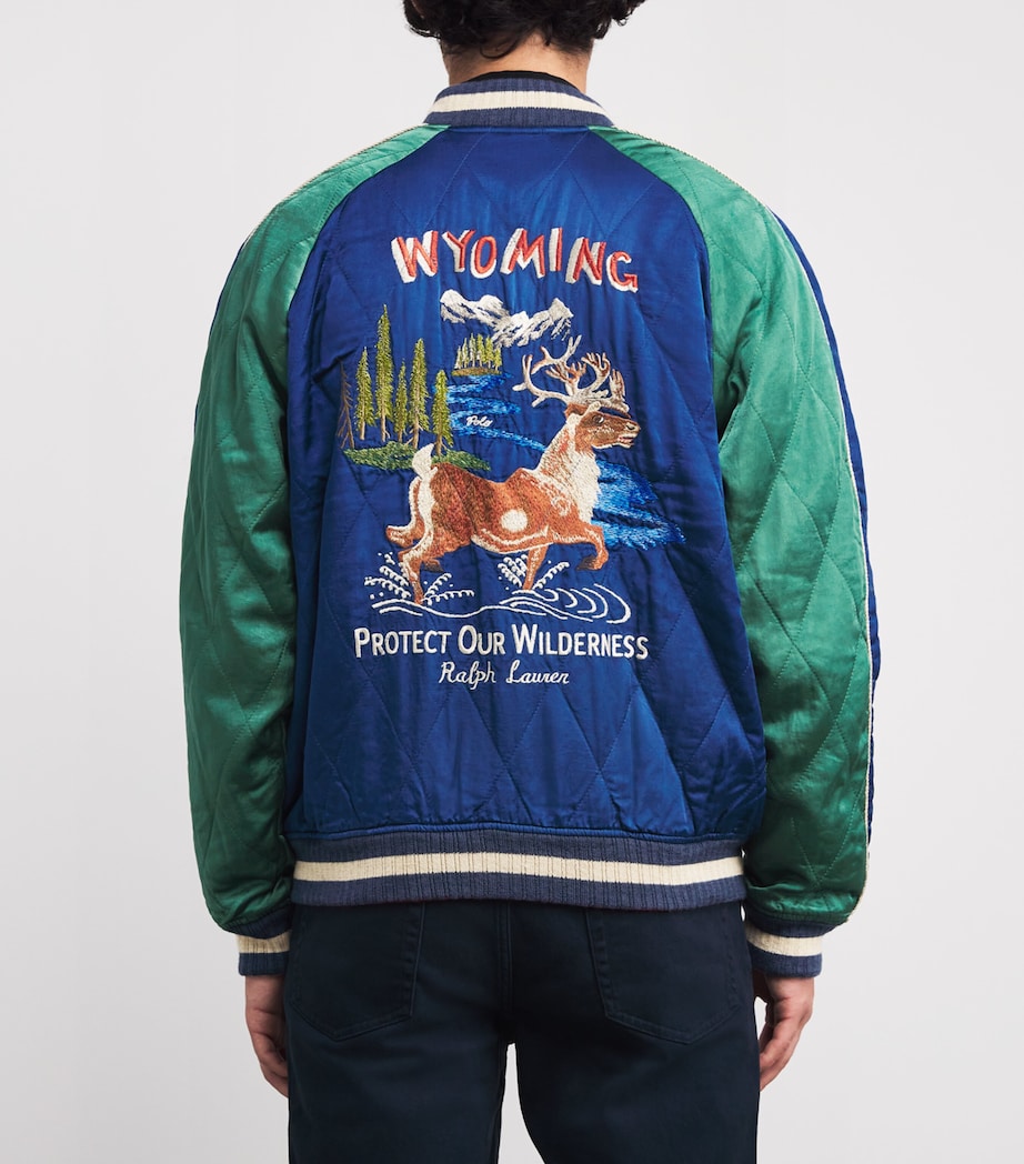Satin Embroidered Bomber Jacket BLUE Image 4