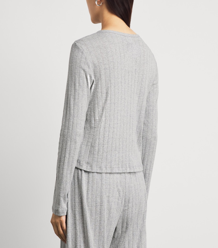 LESET Womens Cotton Pointelle Cardigan Light Grey Melange Image 5