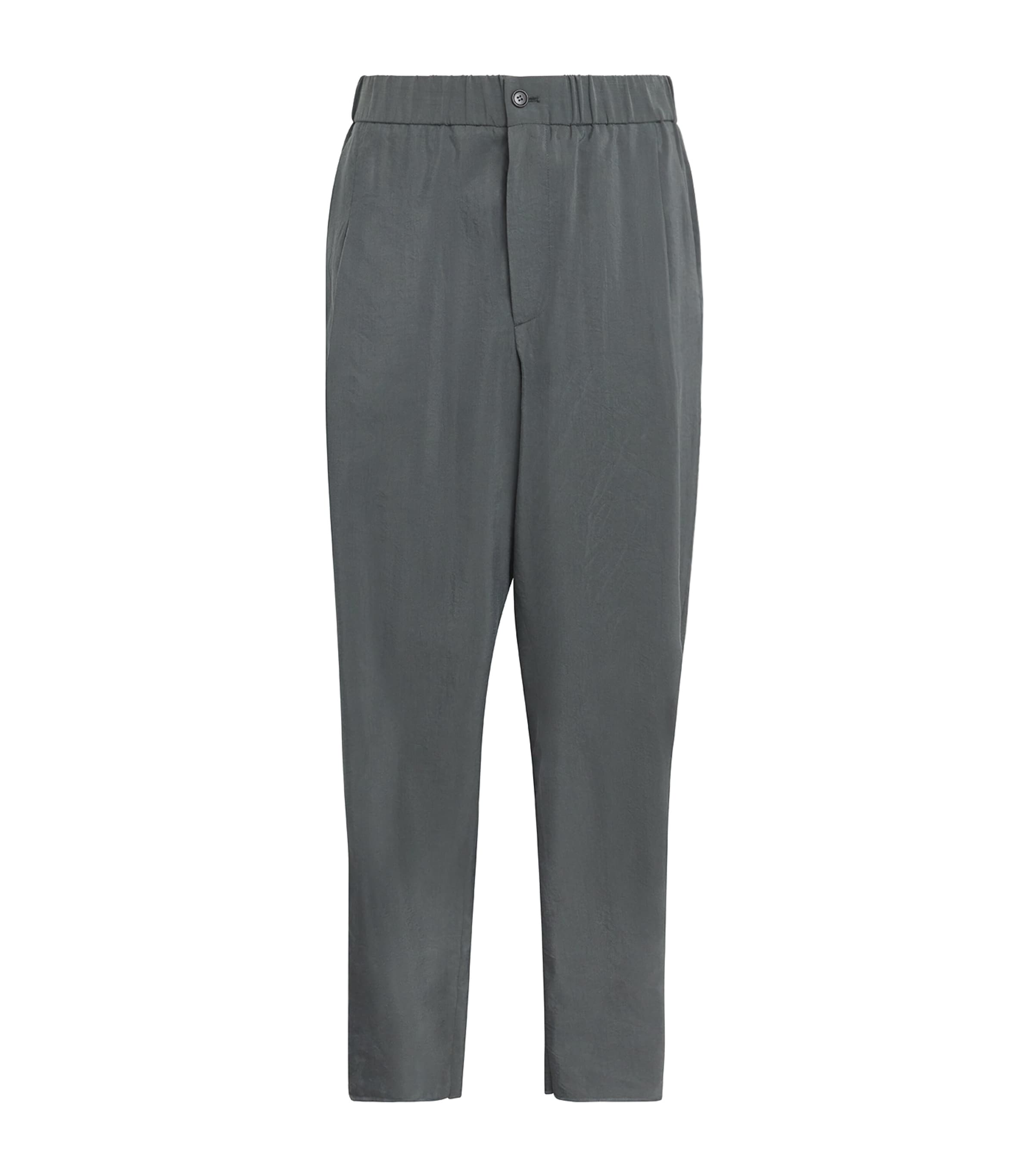 Giorgio Armani Linen-cotton Elasticated-waist Trousers In Black