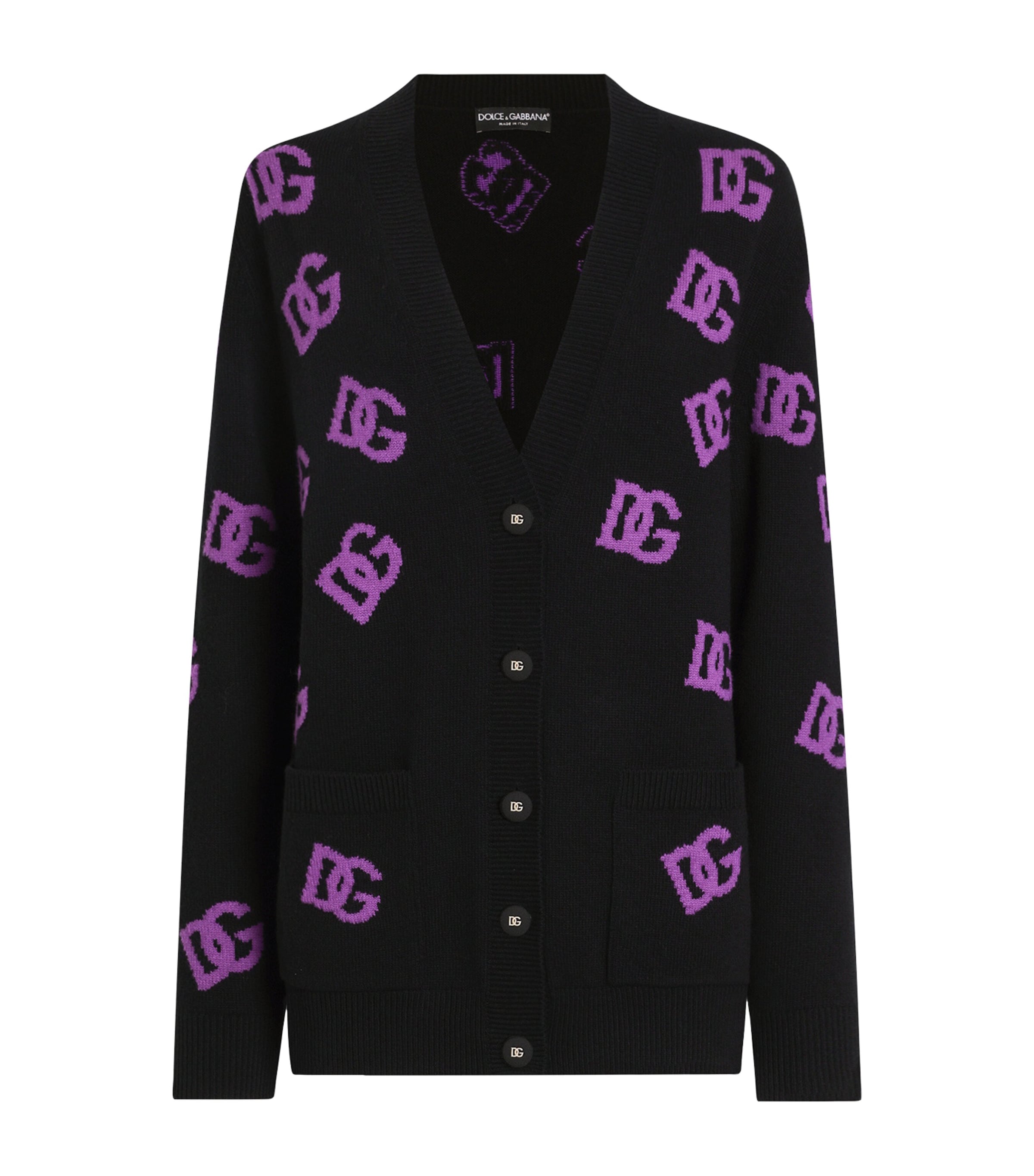 Virgin Wool Logo Cardigan N9867-NERO/VIOLA Image 1