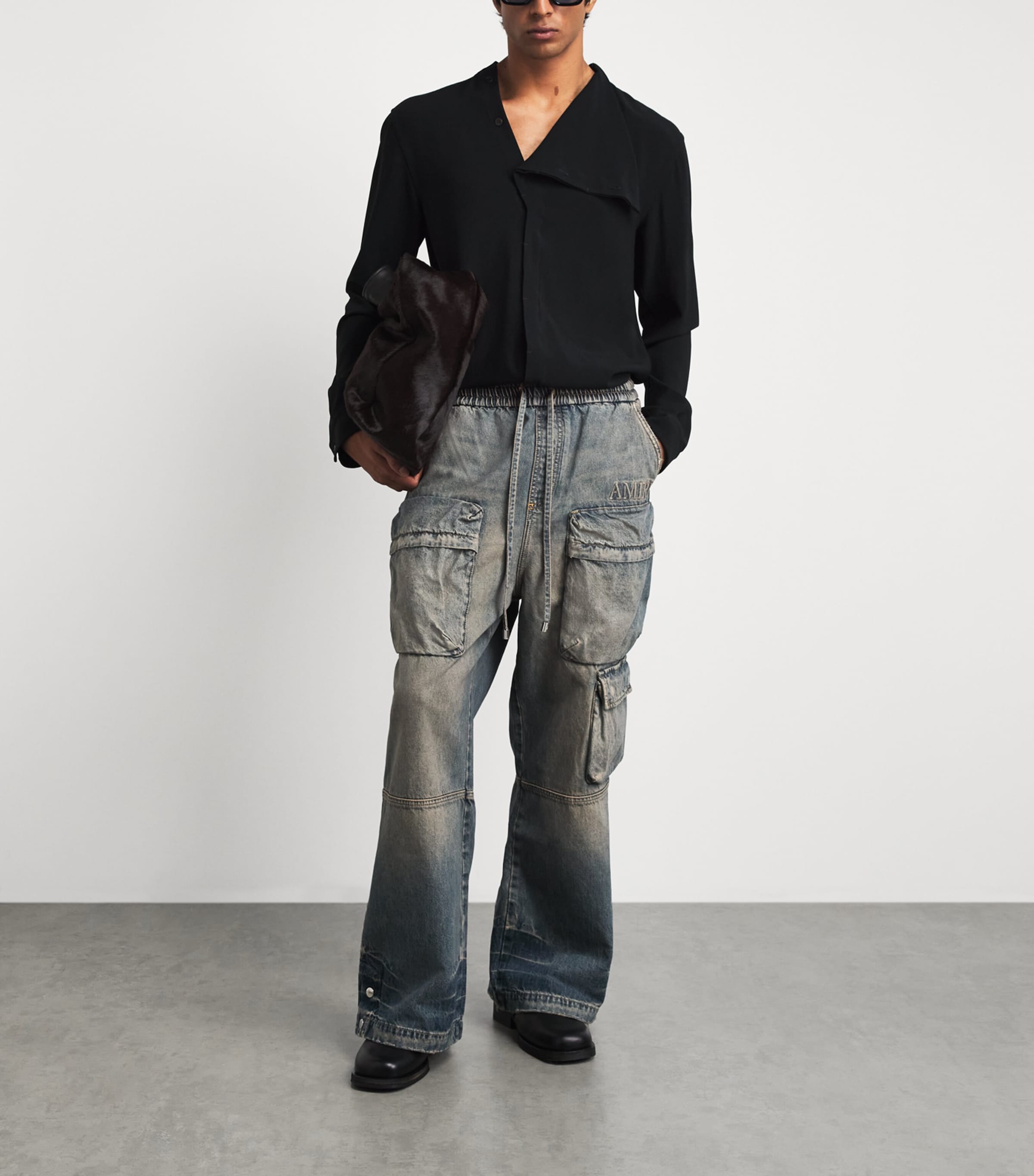 AMIRI Mens Cargo Wide-Leg Jeans Mirage Image 2
