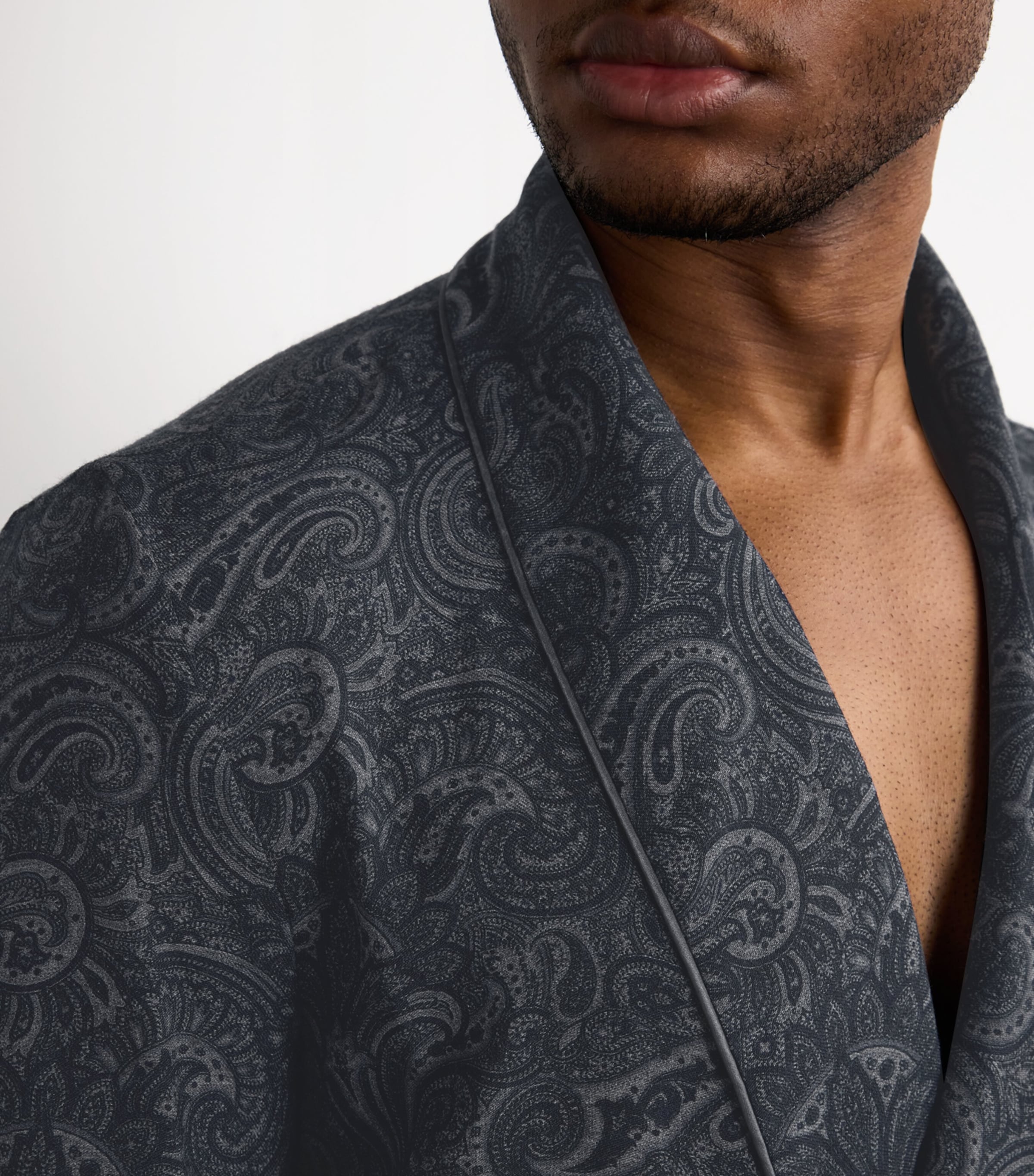 Wool Paisley Print Dressing Gown DARK BLUE Image 6
