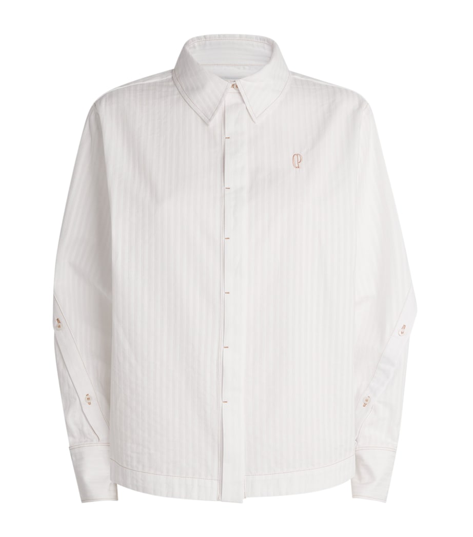 Cotton Stripe Logo Shirt ECRU Image 1